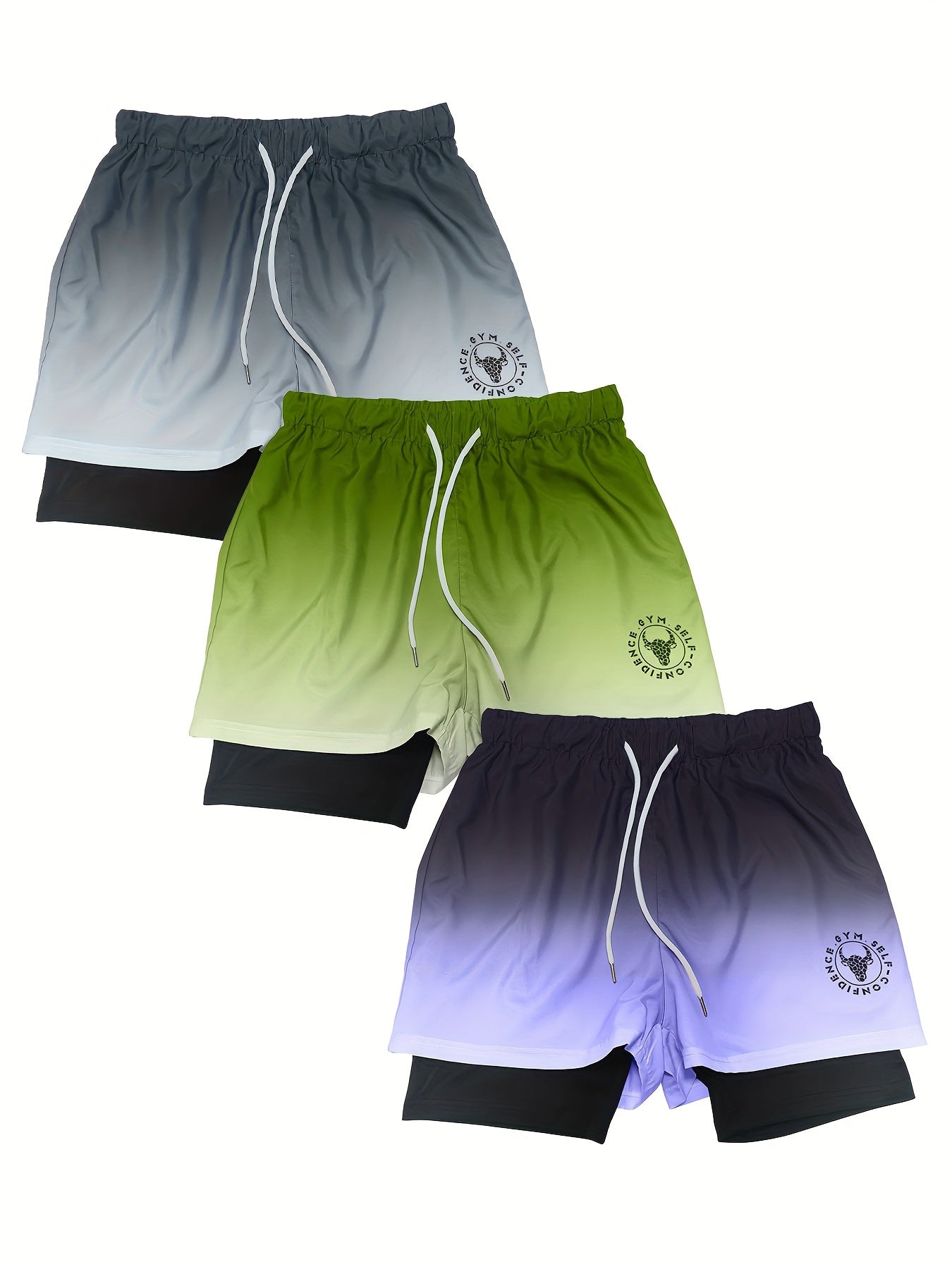 3pcs Lightweight 2-in-1 Sports Shorts With Drawstring & Pockets