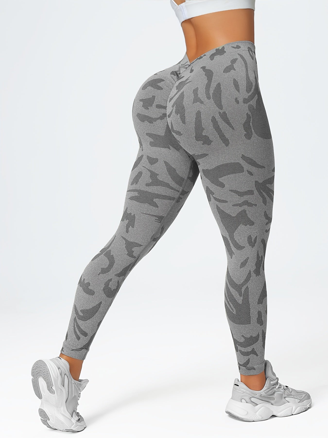 1pc Women'S Camo Jacquard Yoga Pants,