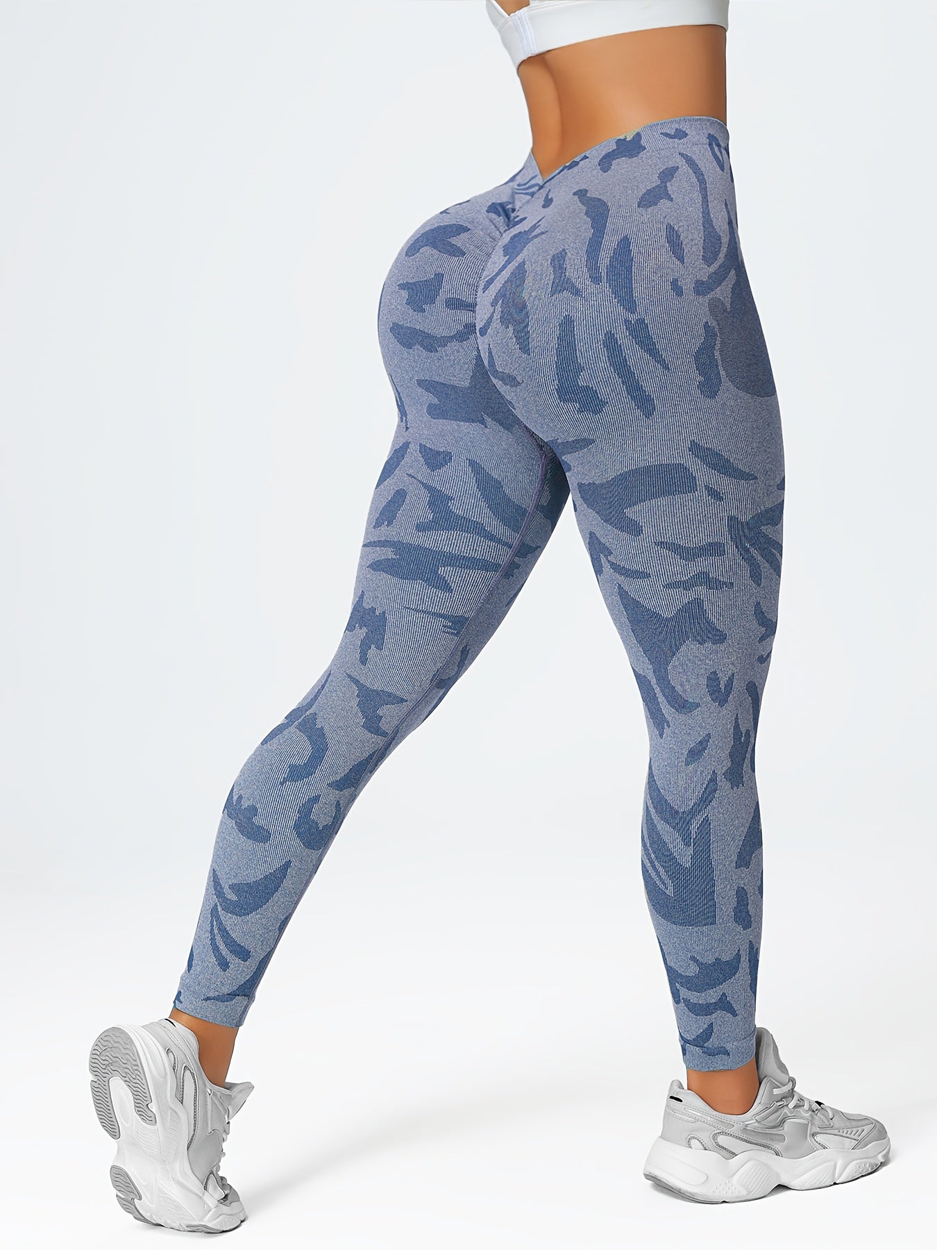 1pc Women'S Camo Jacquard Yoga Pants,