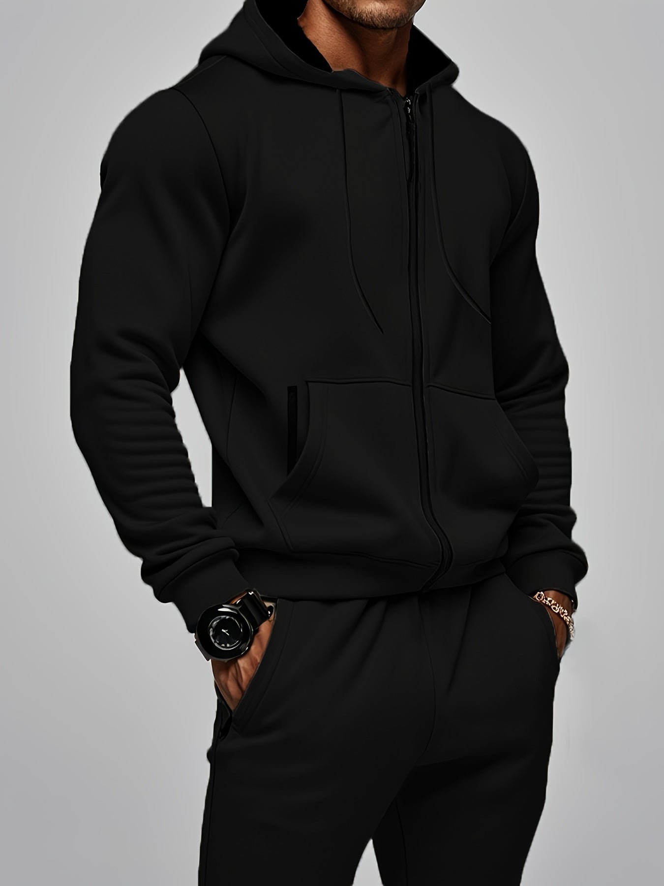 2-piece Solid Color Men's Athletic Tracksuit Set