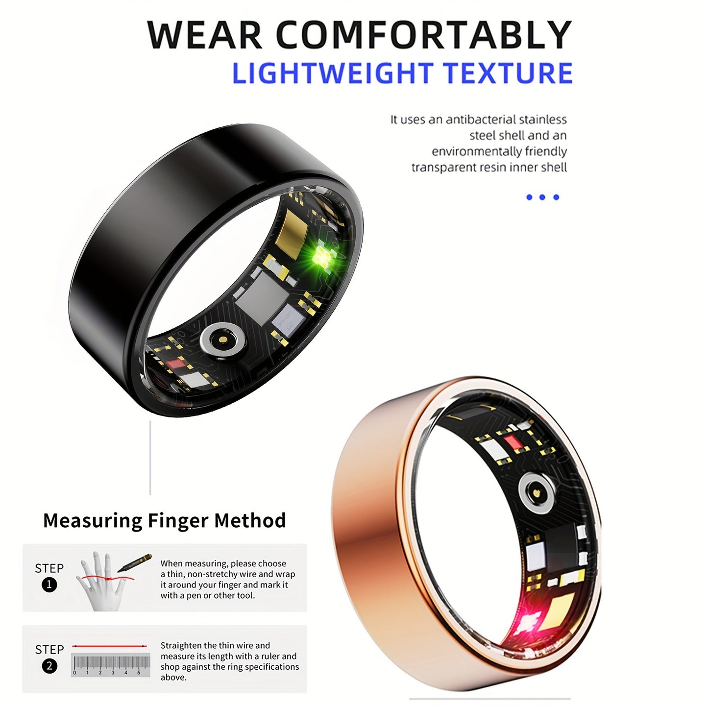 Smart Ring Fitness Tracker, Steps, Distance, Calories, Sleep Tracking, Exercise Monitoring, Compatible with iPhone Android, IP68 Waterproof, Smart Jewelry, Accessories, Gift for Women Men