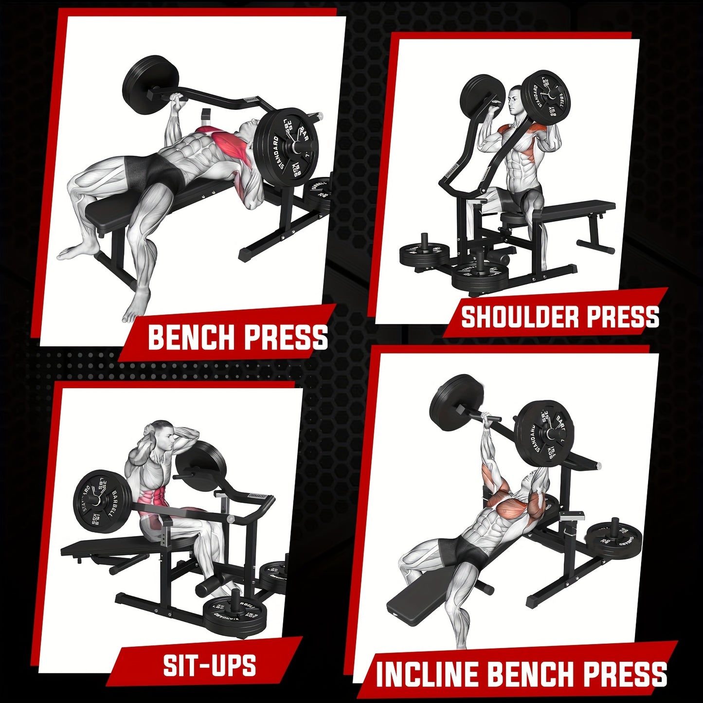 Adjustable 4-in-1 Compact Chest Press Machine - 1pc Iron Material Flat Incline Bench for Chest & Shoulder Workouts - 1250lbs Capacity