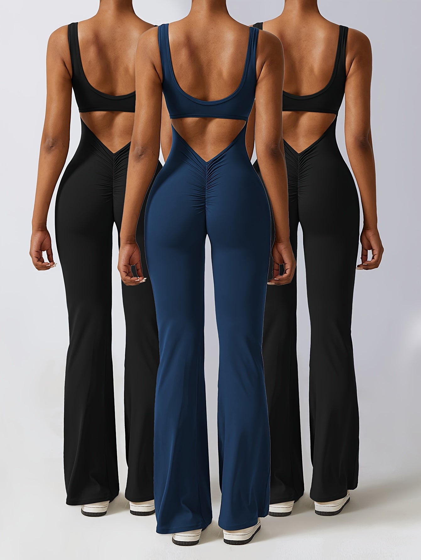 3pcs Solid Color Cut Out Backless Yoga Bodysuit,