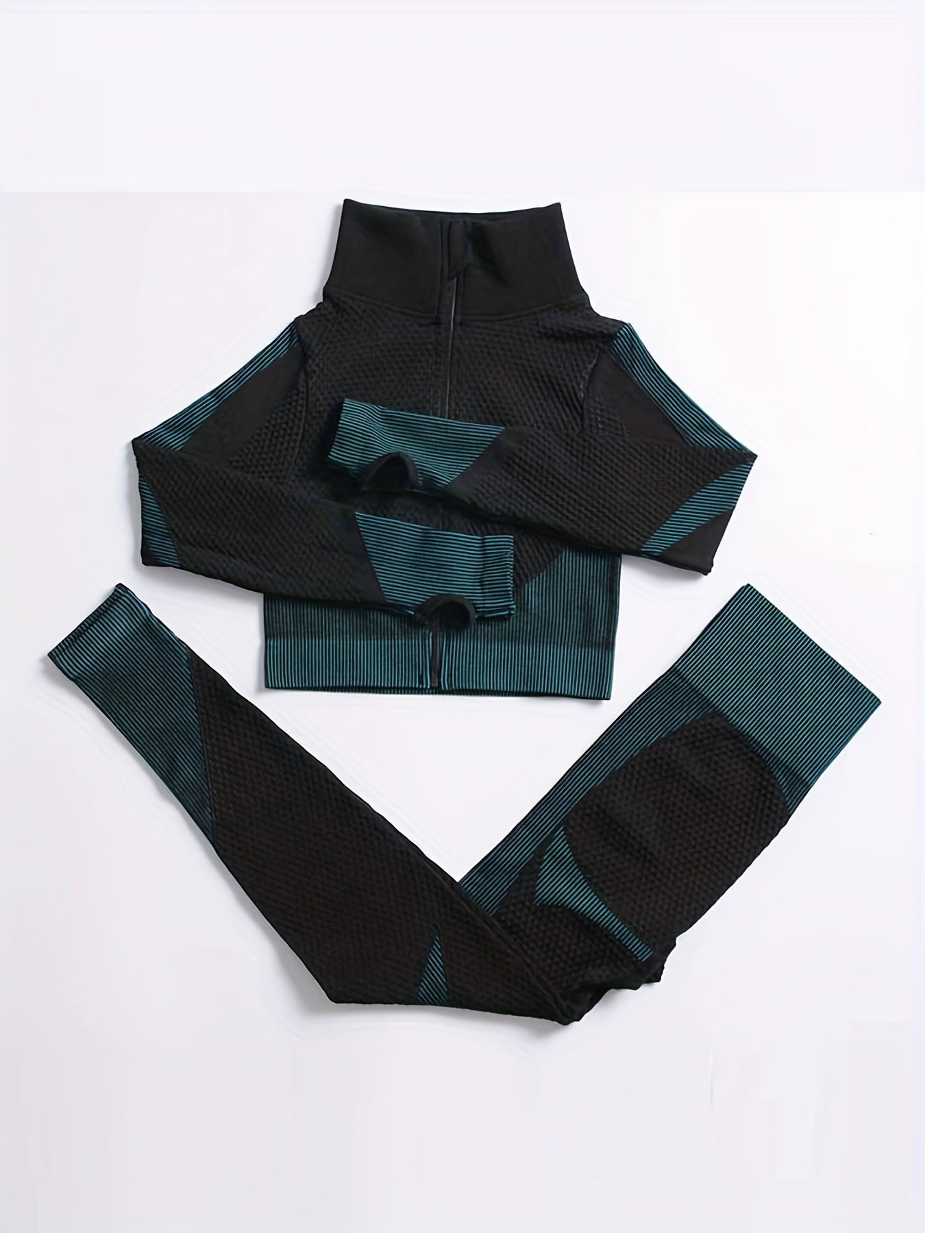 2 Pieces Quick-Drying Seamless Workout Set With Zip-Up Yoga Jacket And High-Waist Leggings