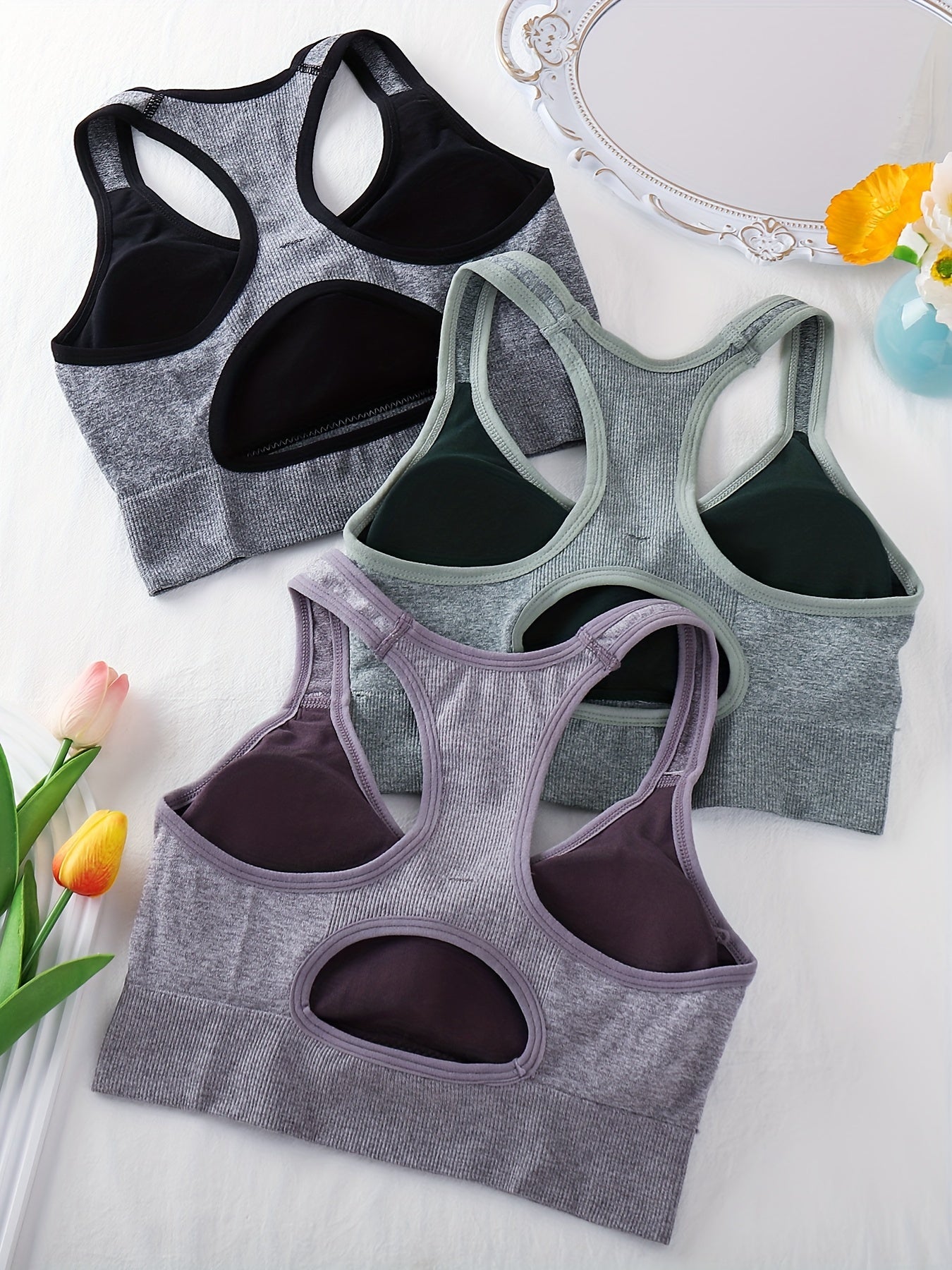 3-Pack Women's Sports Bras, Seamless Racerback Yoga Fitness Tank Tops,