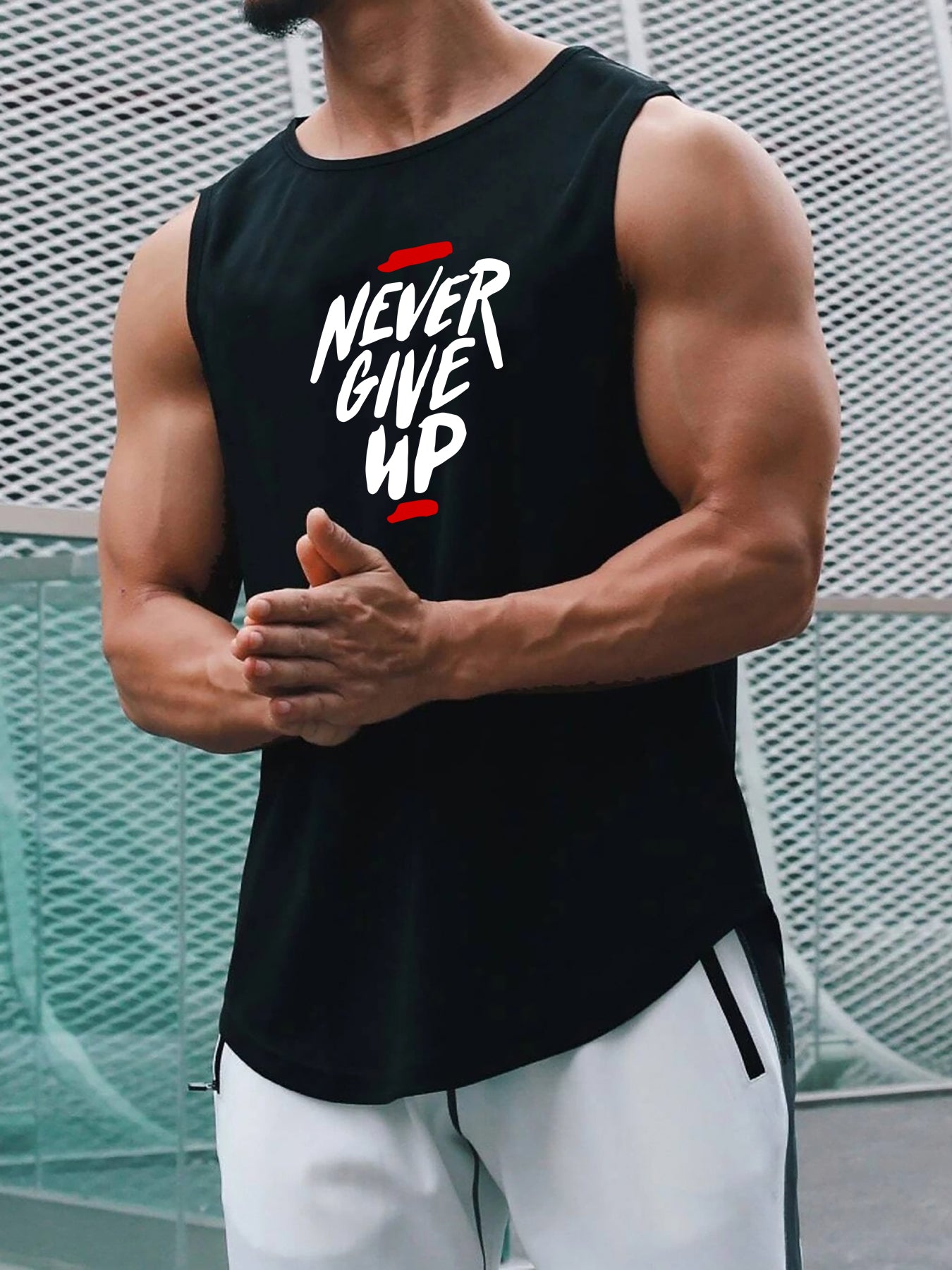 "Never Give Up" Print Comfy Breathable Tank Top,