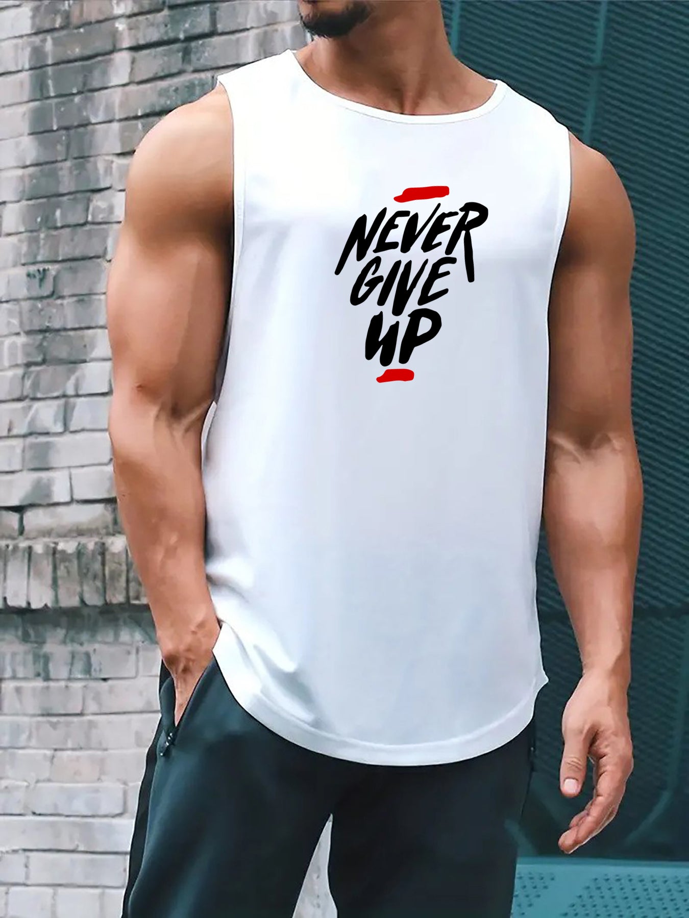 "Never Give Up" Print Comfy Breathable Tank Top,