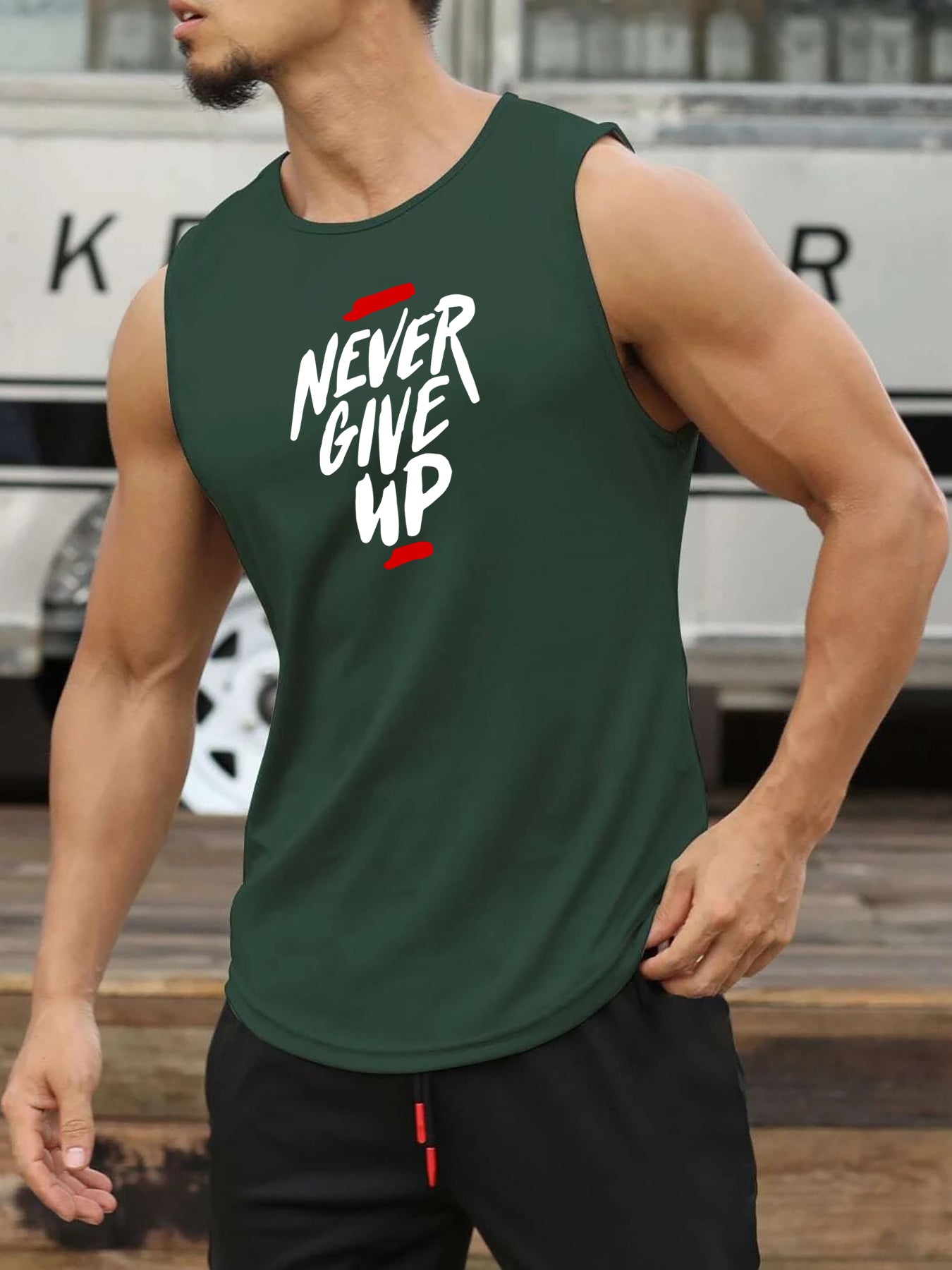 "Never Give Up" Print Comfy Breathable Tank Top,