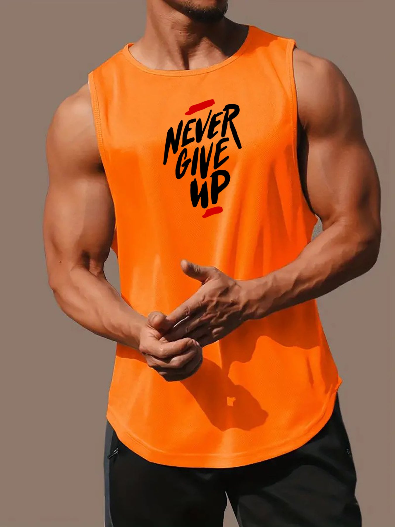 "Never Give Up" Print Comfy Breathable Tank Top,