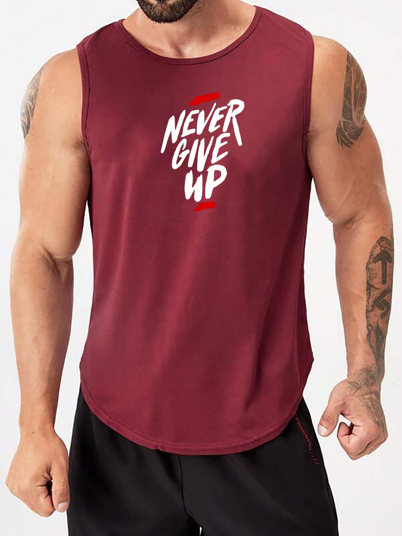 "Never Give Up" Print Comfy Breathable Tank Top,