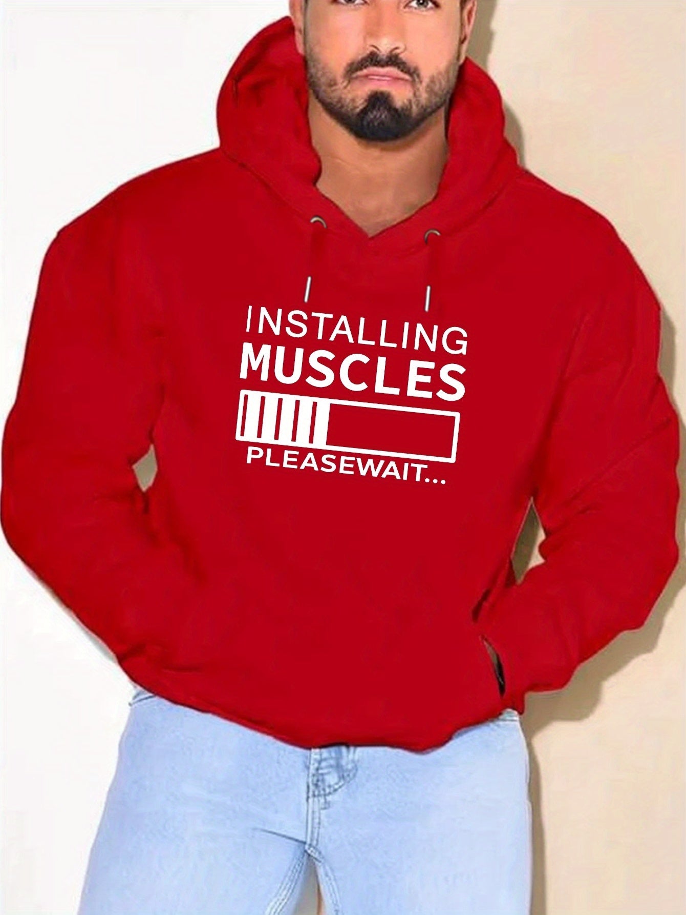 PLUS SIZE Installing Muscles Print Hoodie,