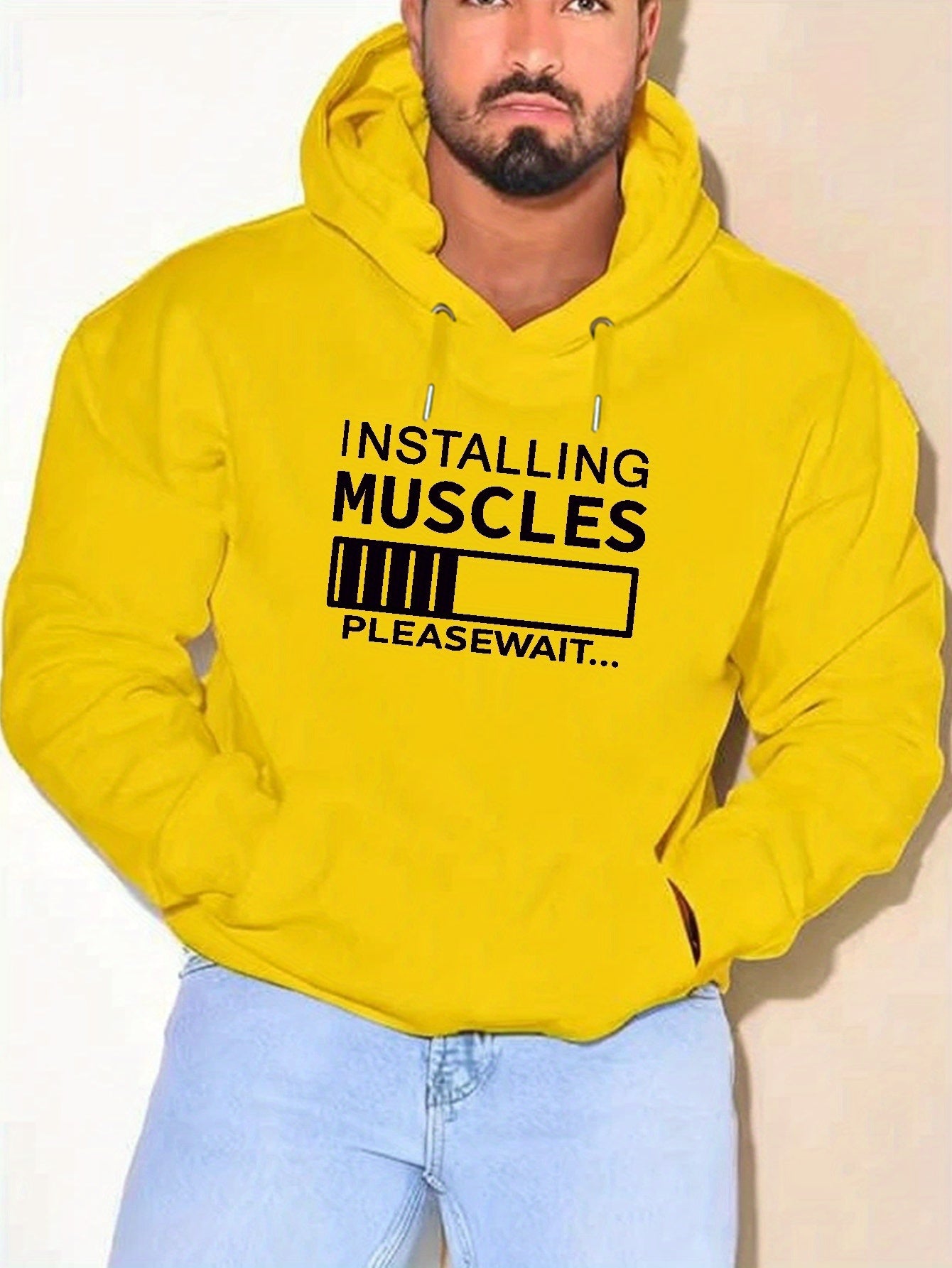 PLUS SIZE Installing Muscles Print Hoodie,