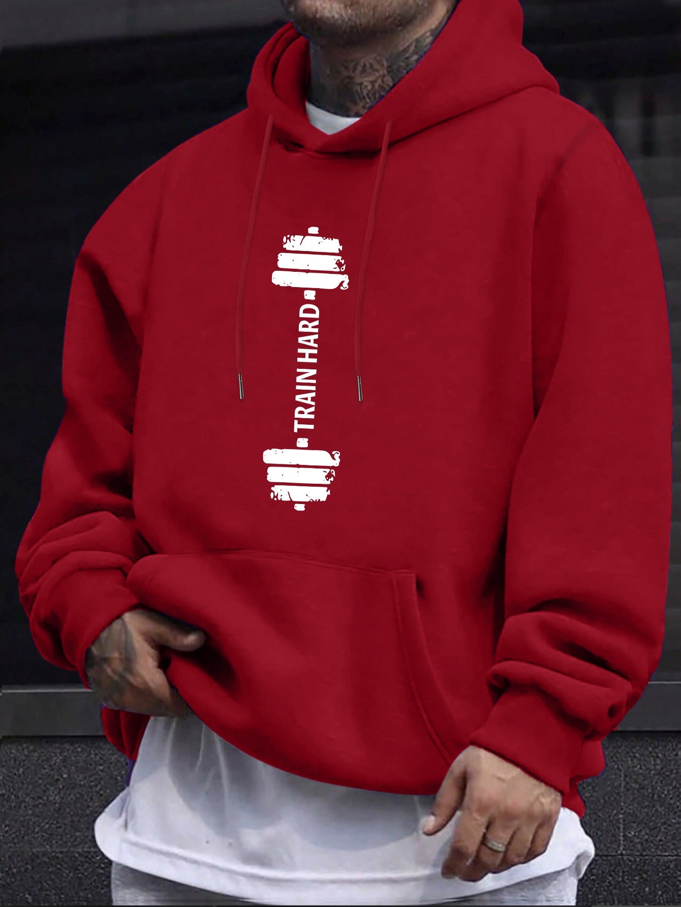 Stylish Barbell Print Long Sleeves Hoodie