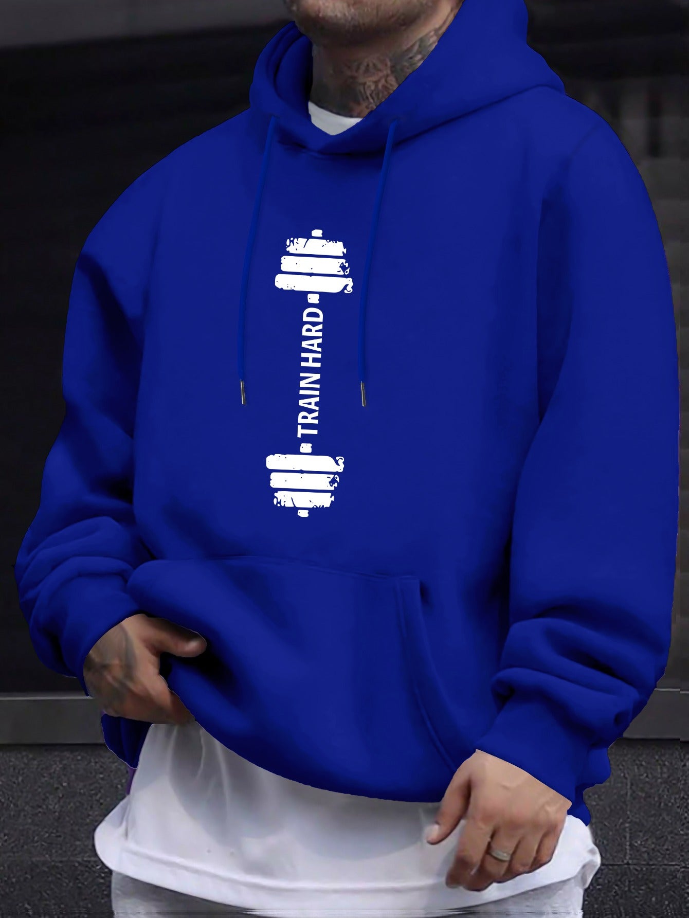 Stylish Barbell Print Long Sleeves Hoodie