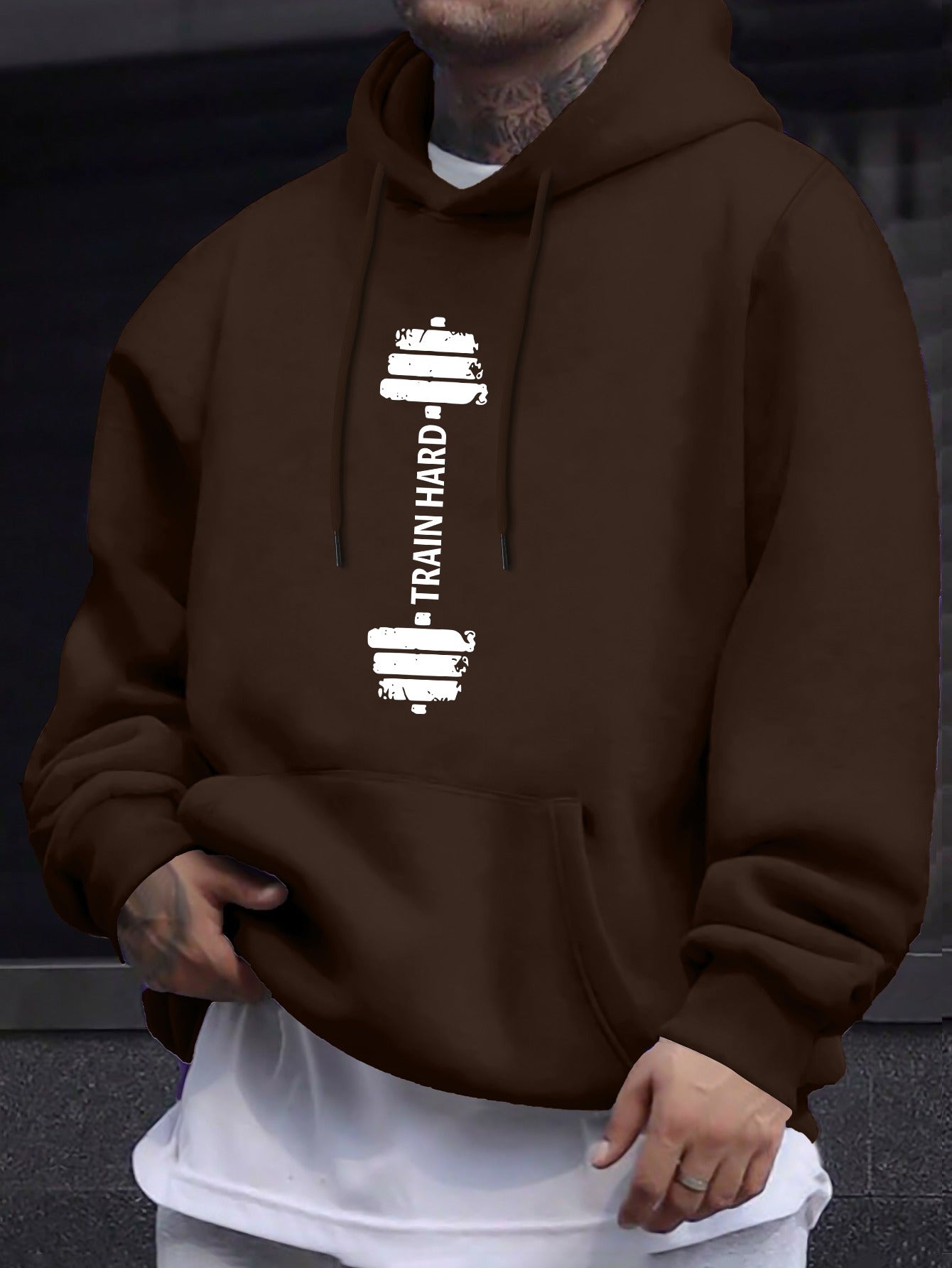 Stylish Barbell Print Long Sleeves Hoodie