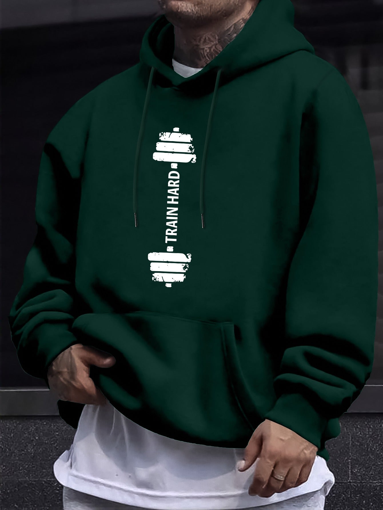 Stylish Barbell Print Long Sleeves Hoodie