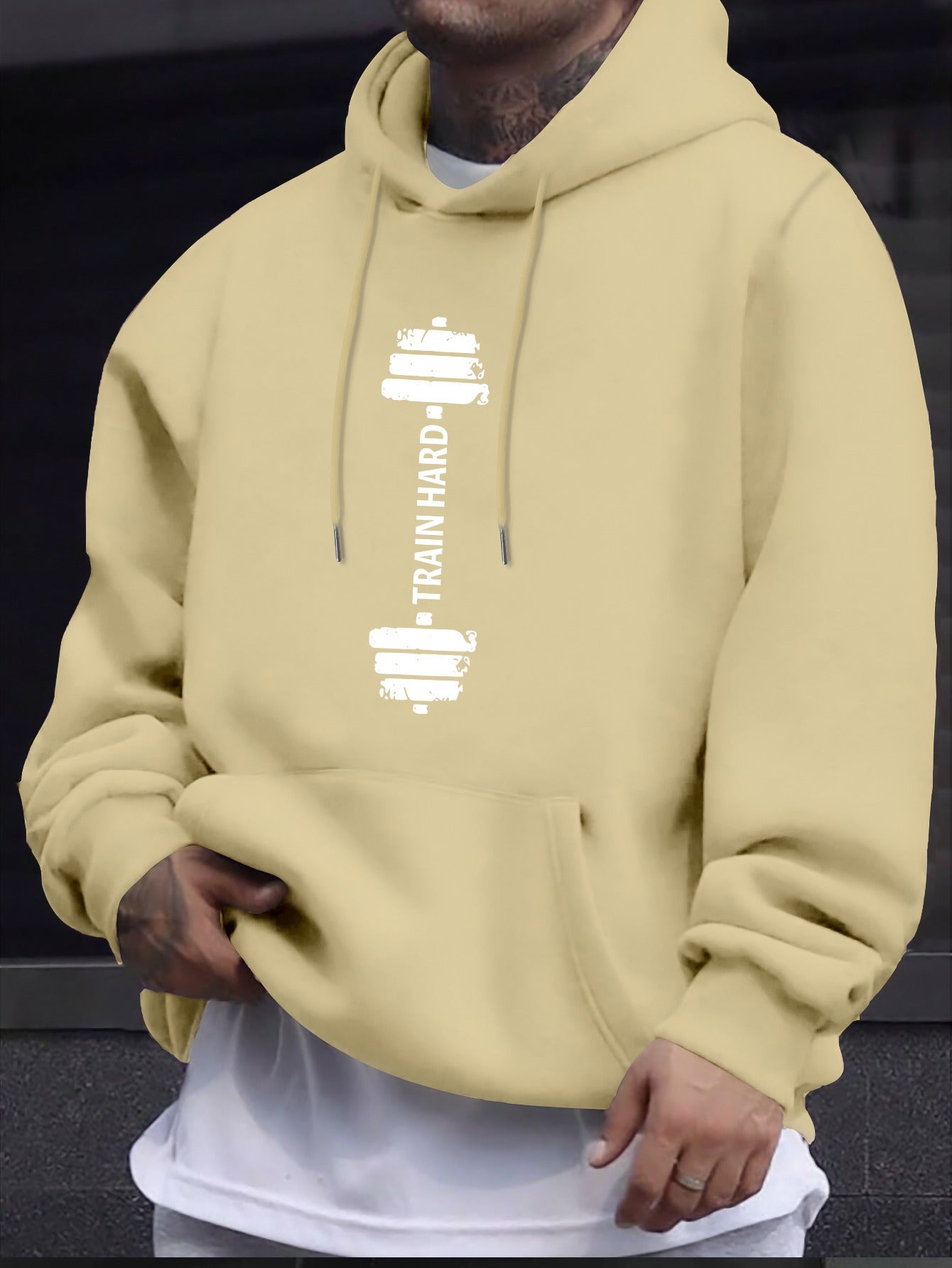 Stylish Barbell Print Long Sleeves Hoodie