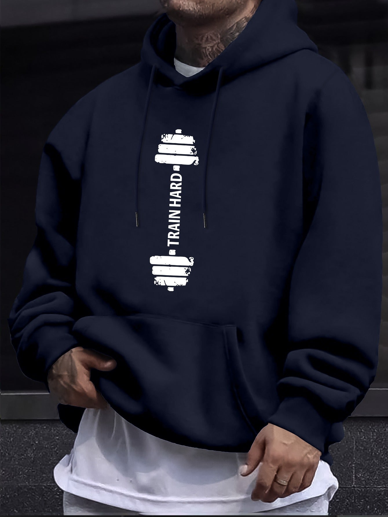 Stylish Barbell Print Long Sleeves Hoodie