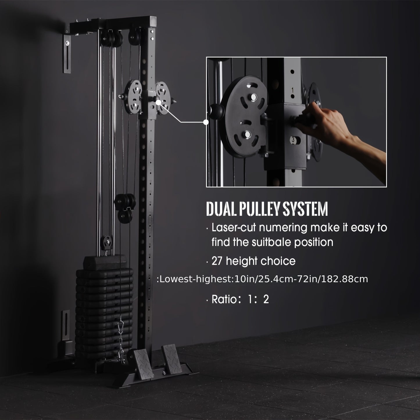 Wall Mount Cable Station And Pull Down Machine With 27 Positions Dual Pulley System