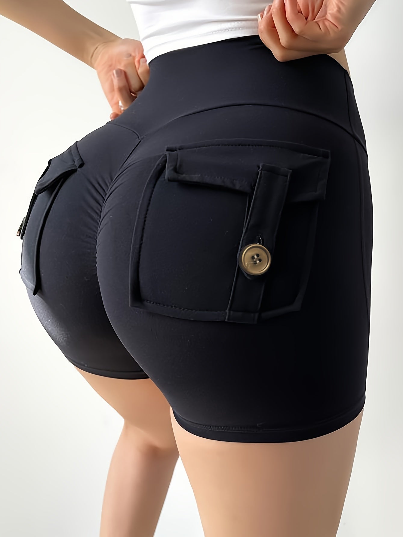 High Waisted Elastic Cargo Shorts, Hip Lifting Shaping Yoga Pants