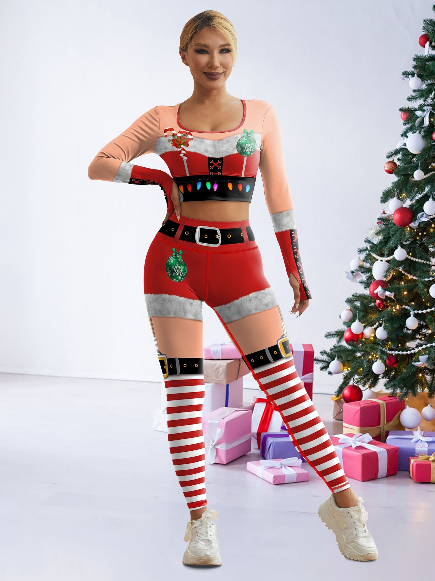 Women's Christmas Themed Sports Bra and Leggings Set