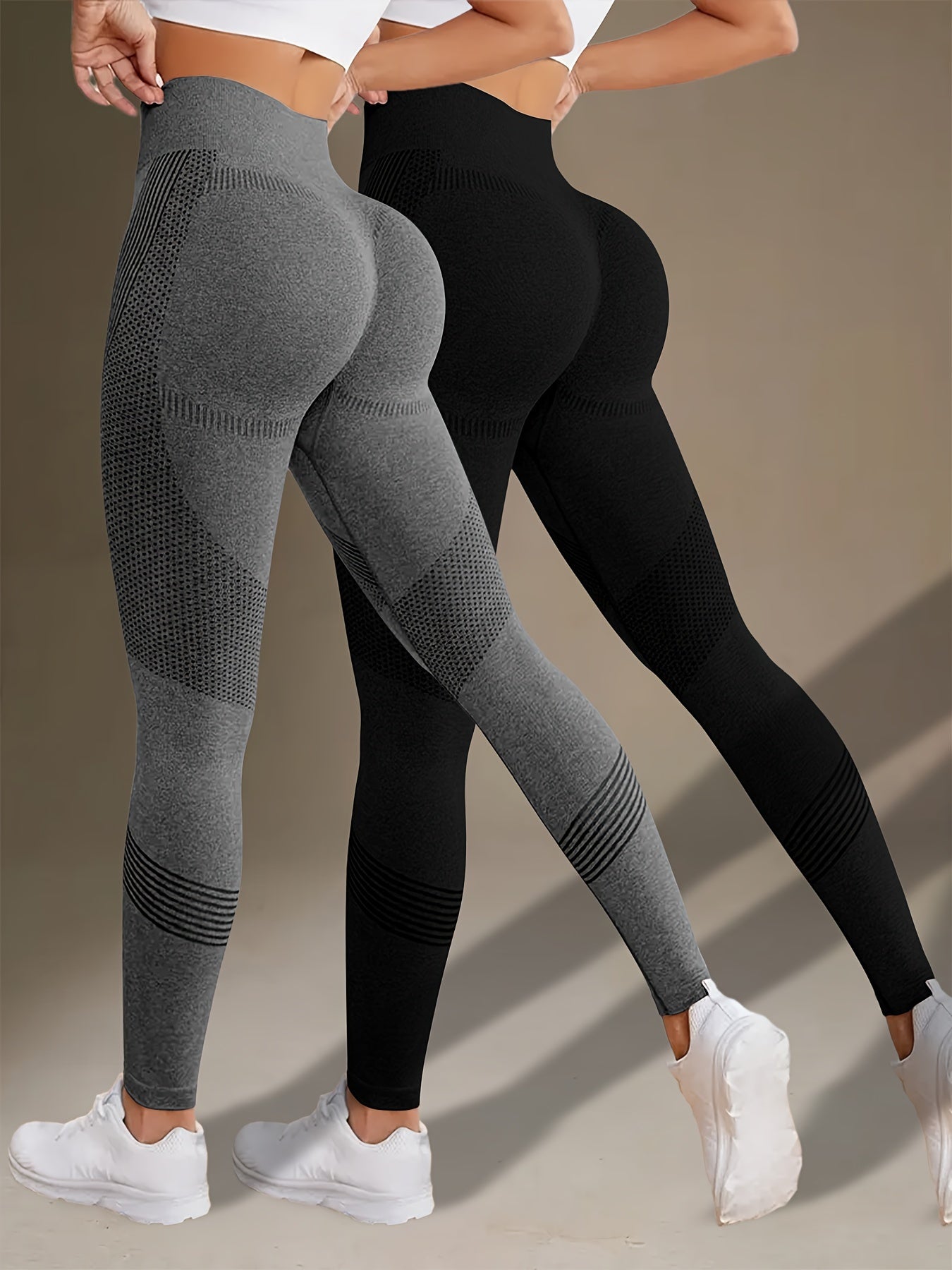 2pcs High Stretch Solid Color Tummy Control Fitness Yoga Leggings