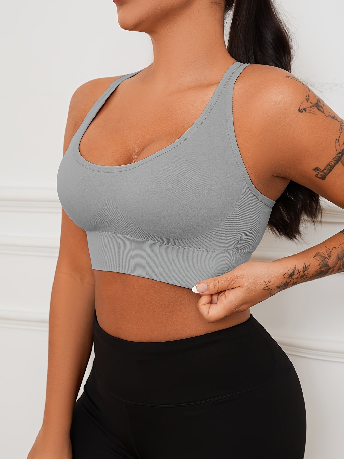 5pc Set, Sports Bras, Solid Color, Seamless, Adjustable, Girls' Tank Tops