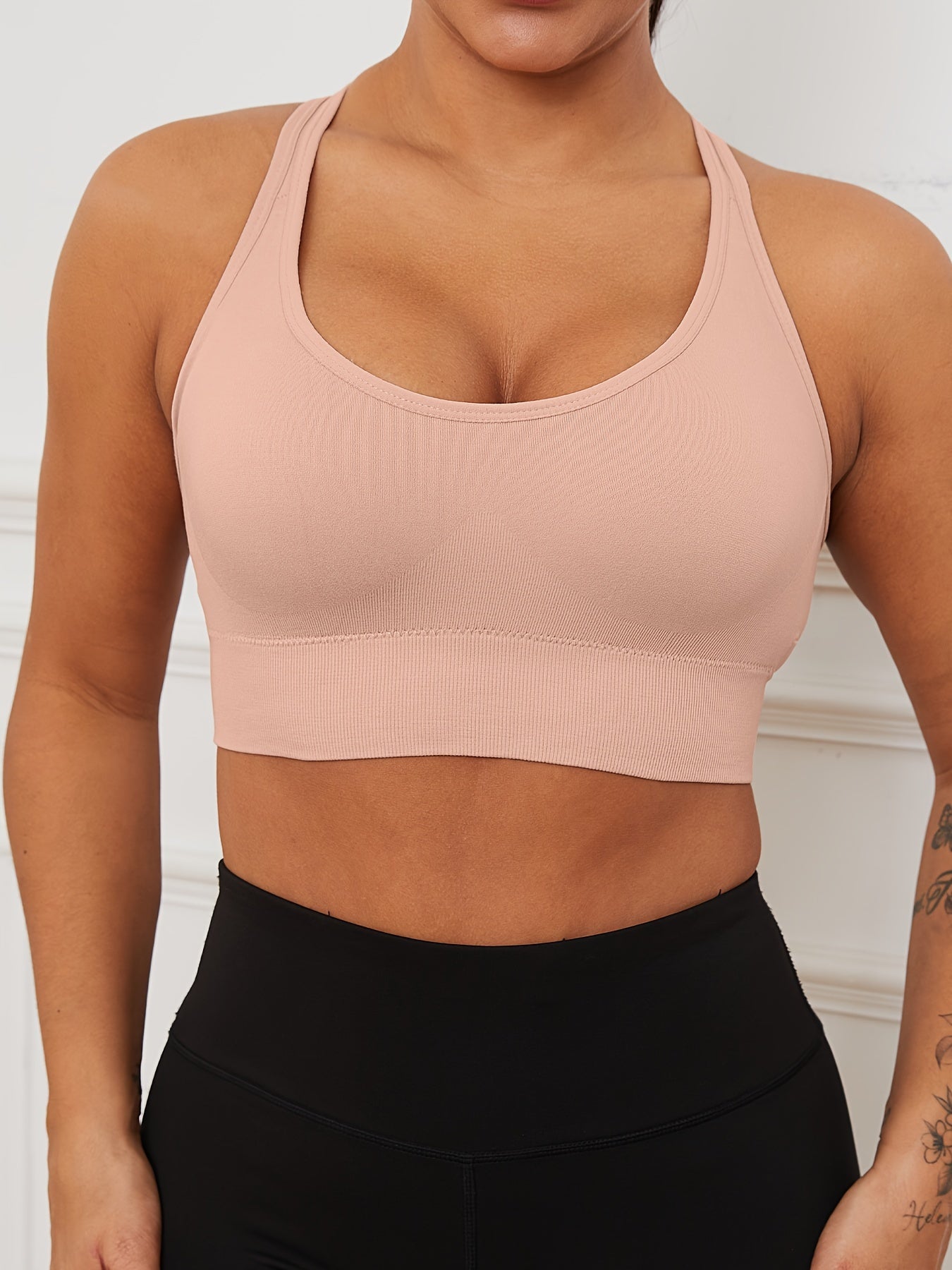 5pc Set, Sports Bras, Solid Color, Seamless, Adjustable, Girls' Tank Tops