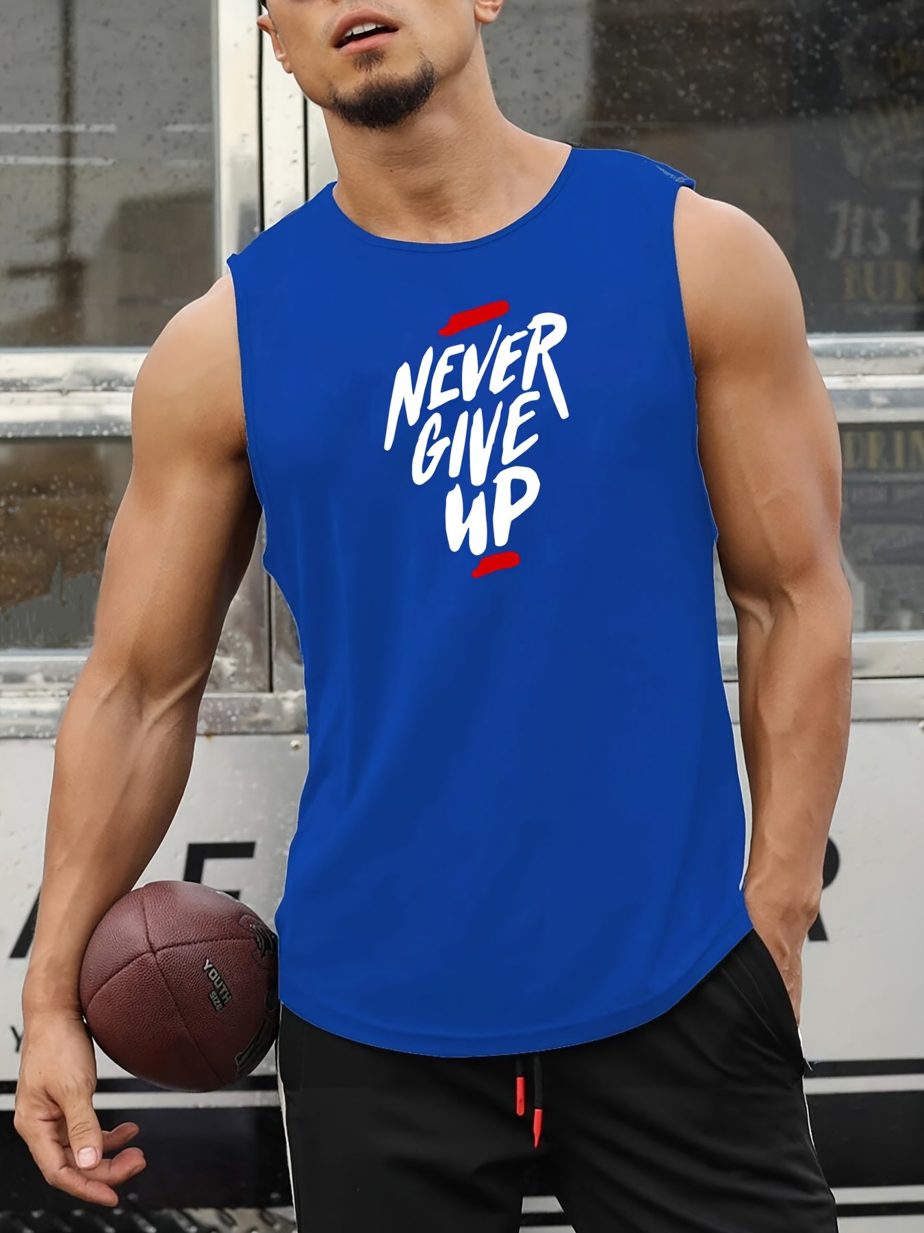 "Never Give Up" Print Comfy Breathable Tank Top,