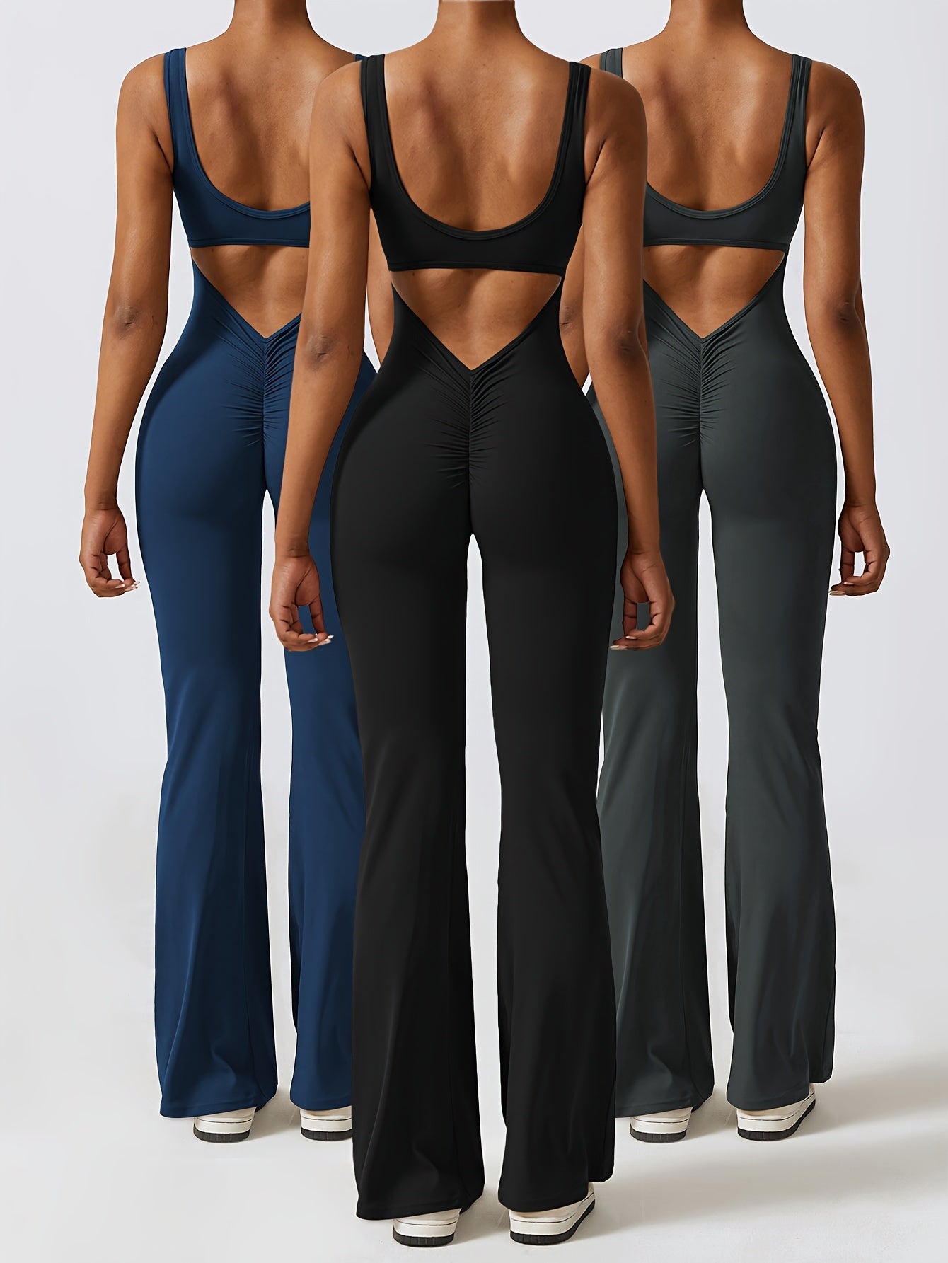 3pcs Solid Color Cut Out Backless Yoga Bodysuit,