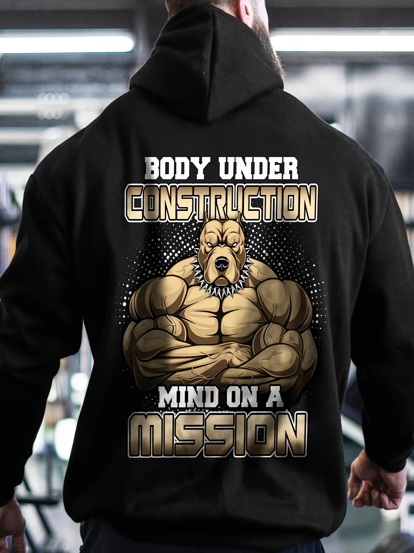 1pc Men'S Polyester Hoodie with Muscle Portrait