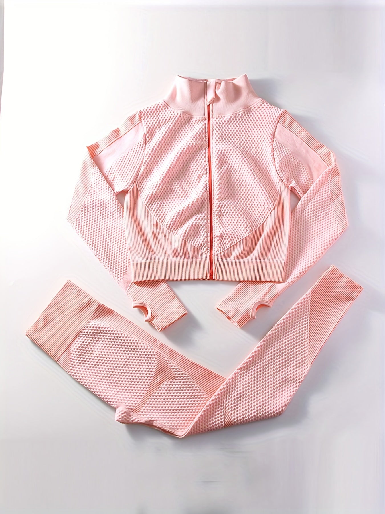 2 Pieces Quick-Drying Seamless Workout Set With Zip-Up Yoga Jacket And High-Waist Leggings