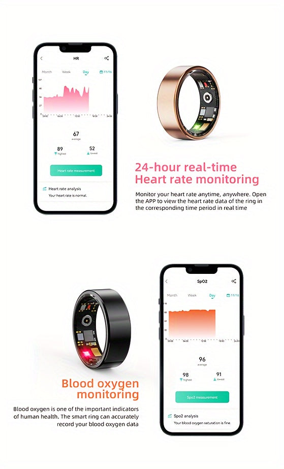 Smart Ring Fitness Tracker, Steps, Distance, Calories, Sleep Tracking, Exercise Monitoring, Compatible with iPhone Android, IP68 Waterproof, Smart Jewelry, Accessories, Gift for Women Men