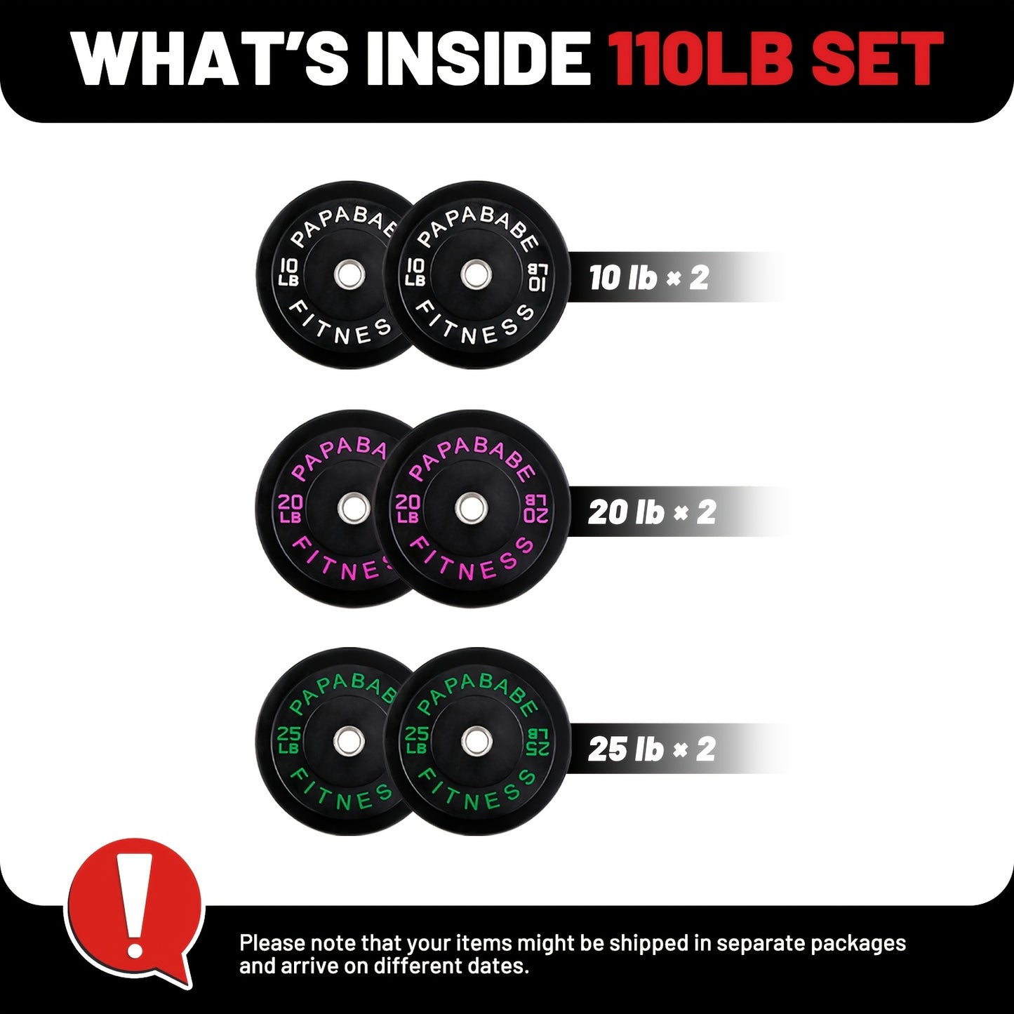 Papababe 110LB SET Bumper Plates