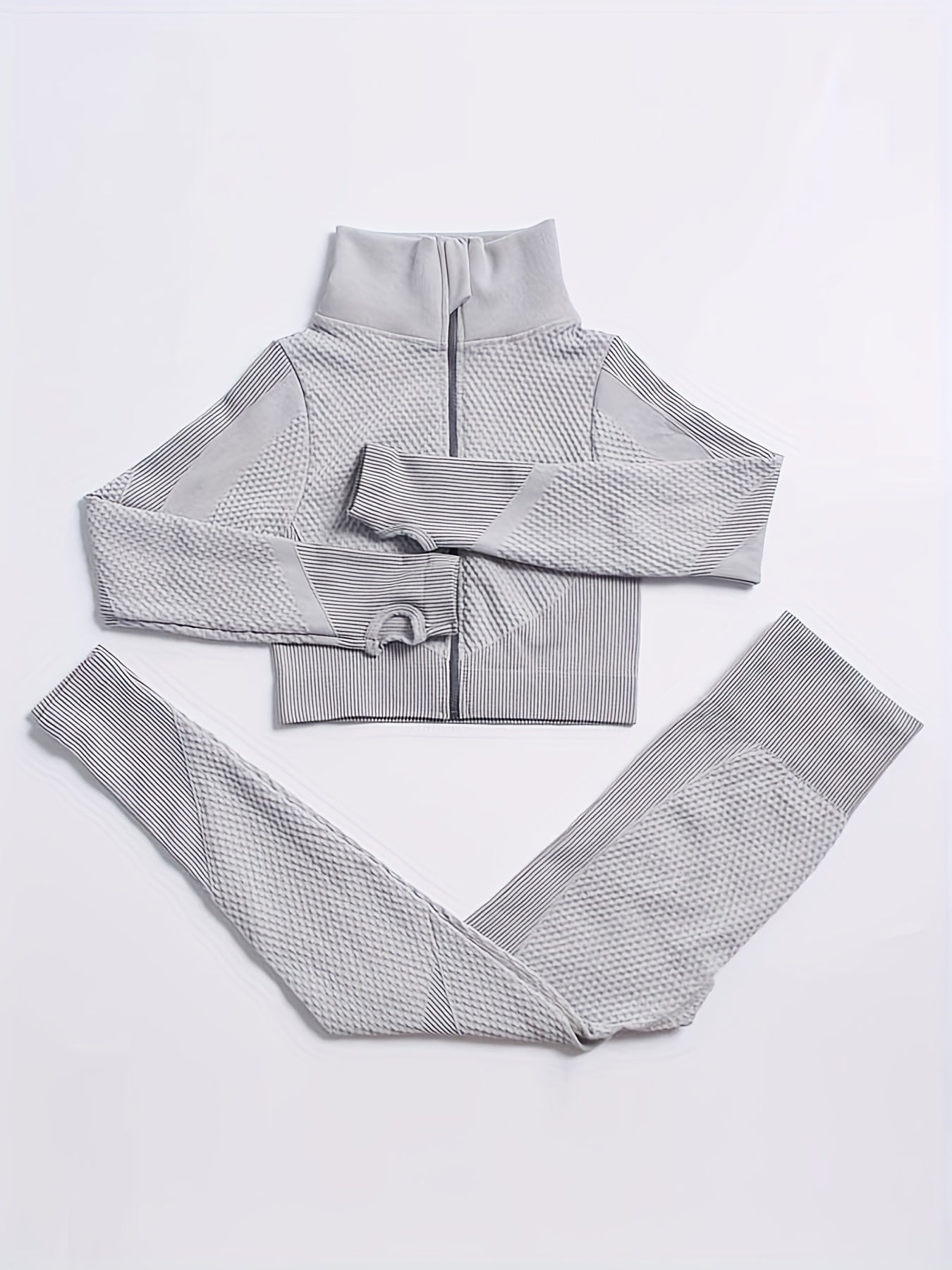 2 Pieces Quick-Drying Seamless Workout Set With Zip-Up Yoga Jacket And High-Waist Leggings