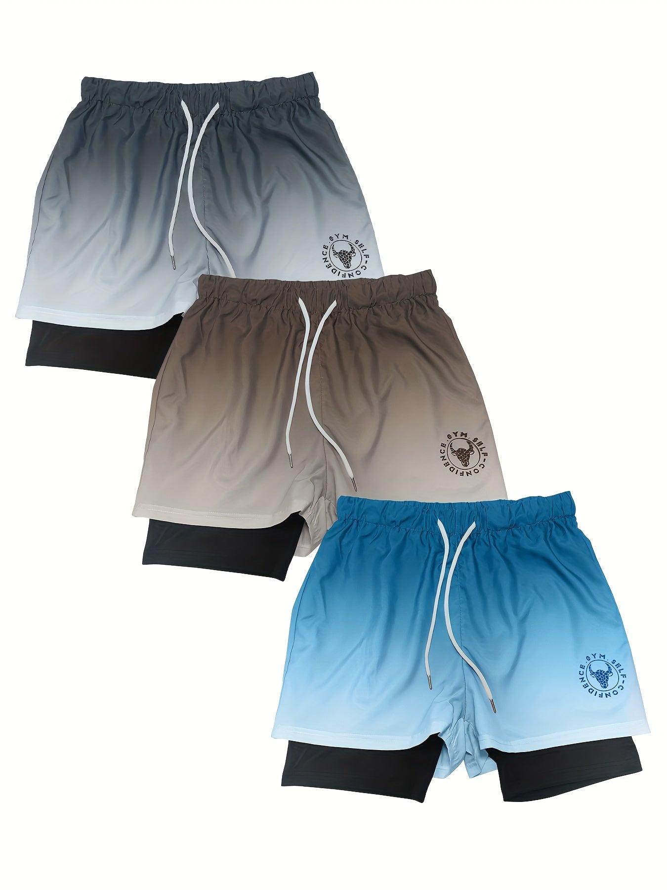 3pcs Lightweight 2-in-1 Sports Shorts With Drawstring & Pockets
