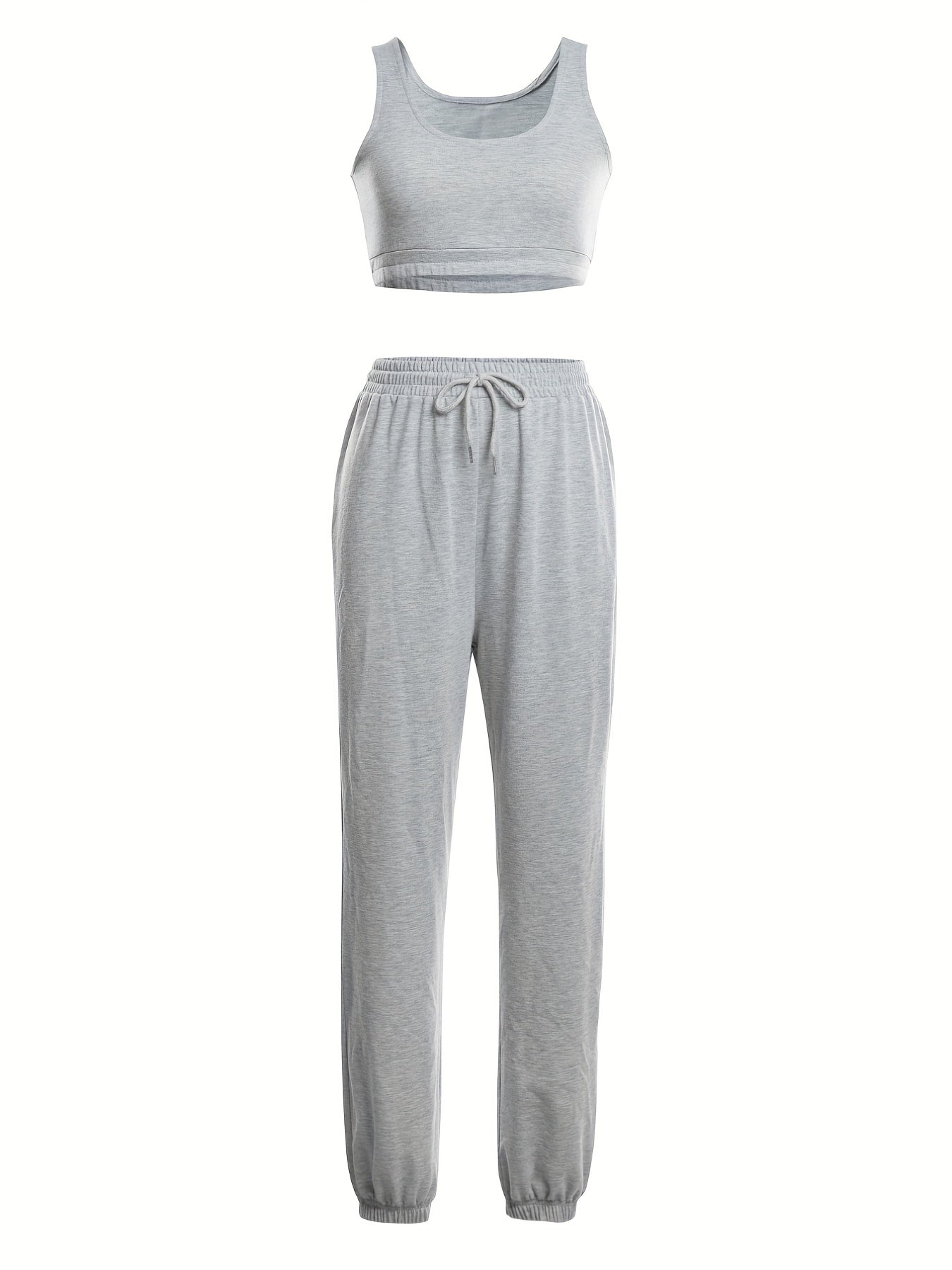 Cropped Workout Tank Top & Drawstring Jogger Pants Outfits,