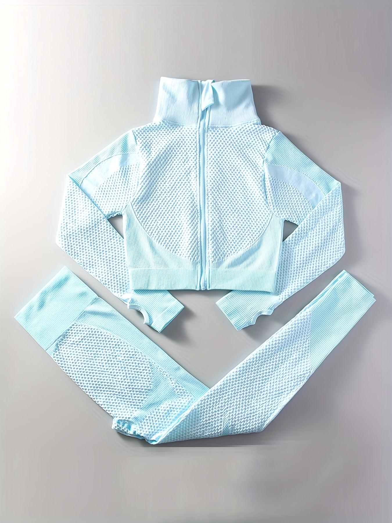 2 Pieces Quick-Drying Seamless Workout Set With Zip-Up Yoga Jacket And High-Waist Leggings
