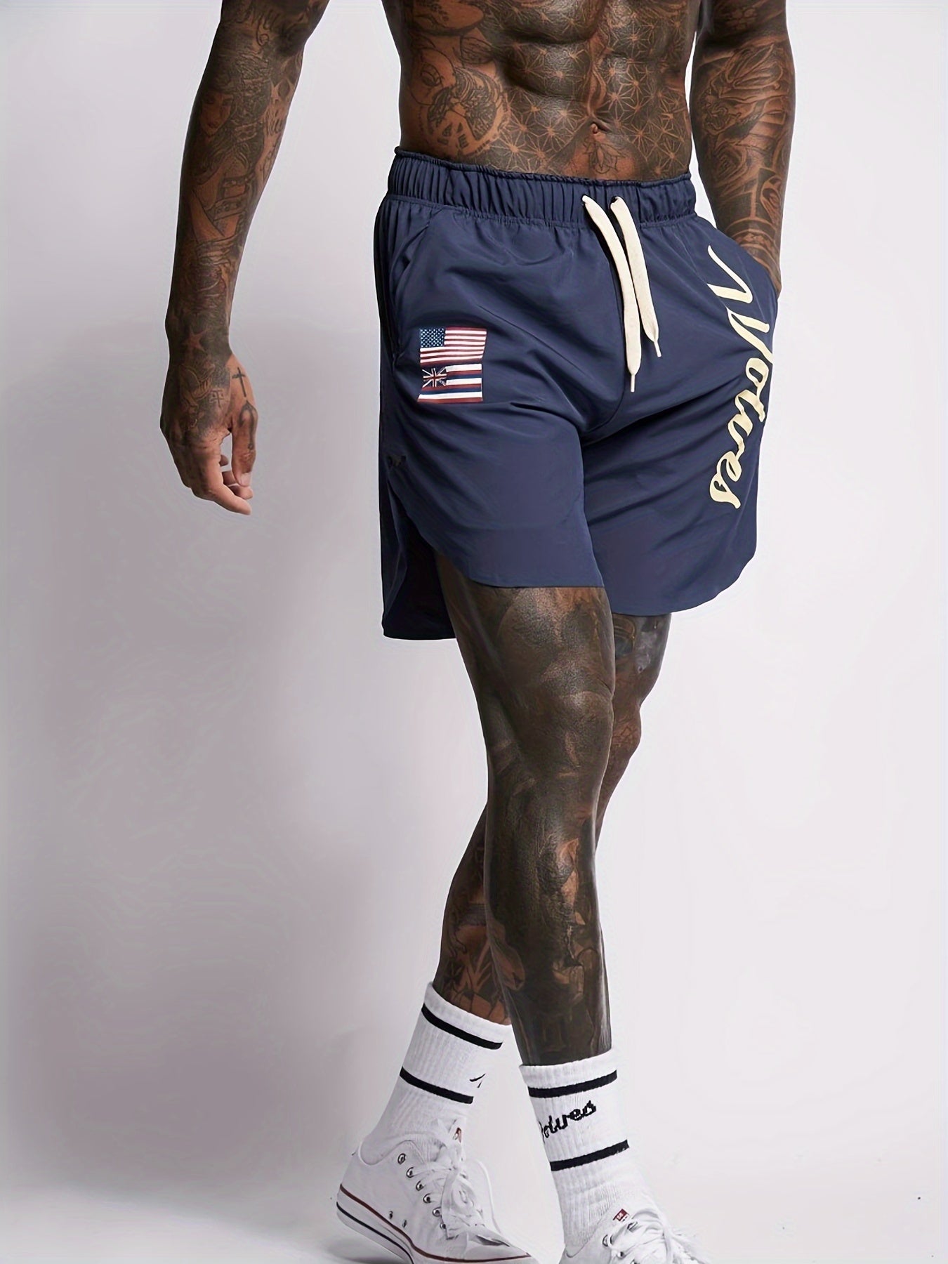 Hipster sports casual shorts men's fitness running training five-quarter pants