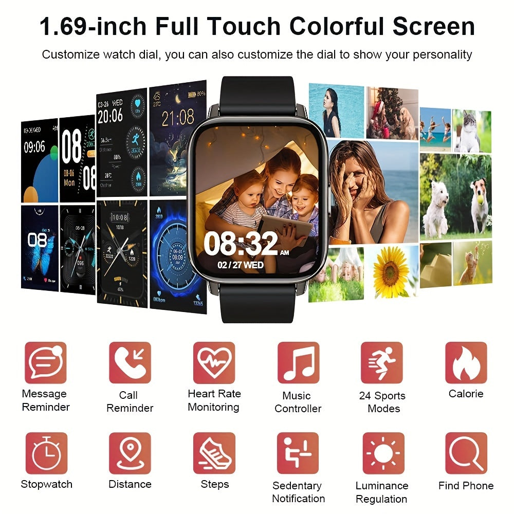 P32 Advanced Smartwatch - Unisex Fitness Tracker with Multi-Sport Modes, Heart Rate Monitoring, GPS, Notifications, and Compatibility with Android/iOS Smartphones for Men and Women