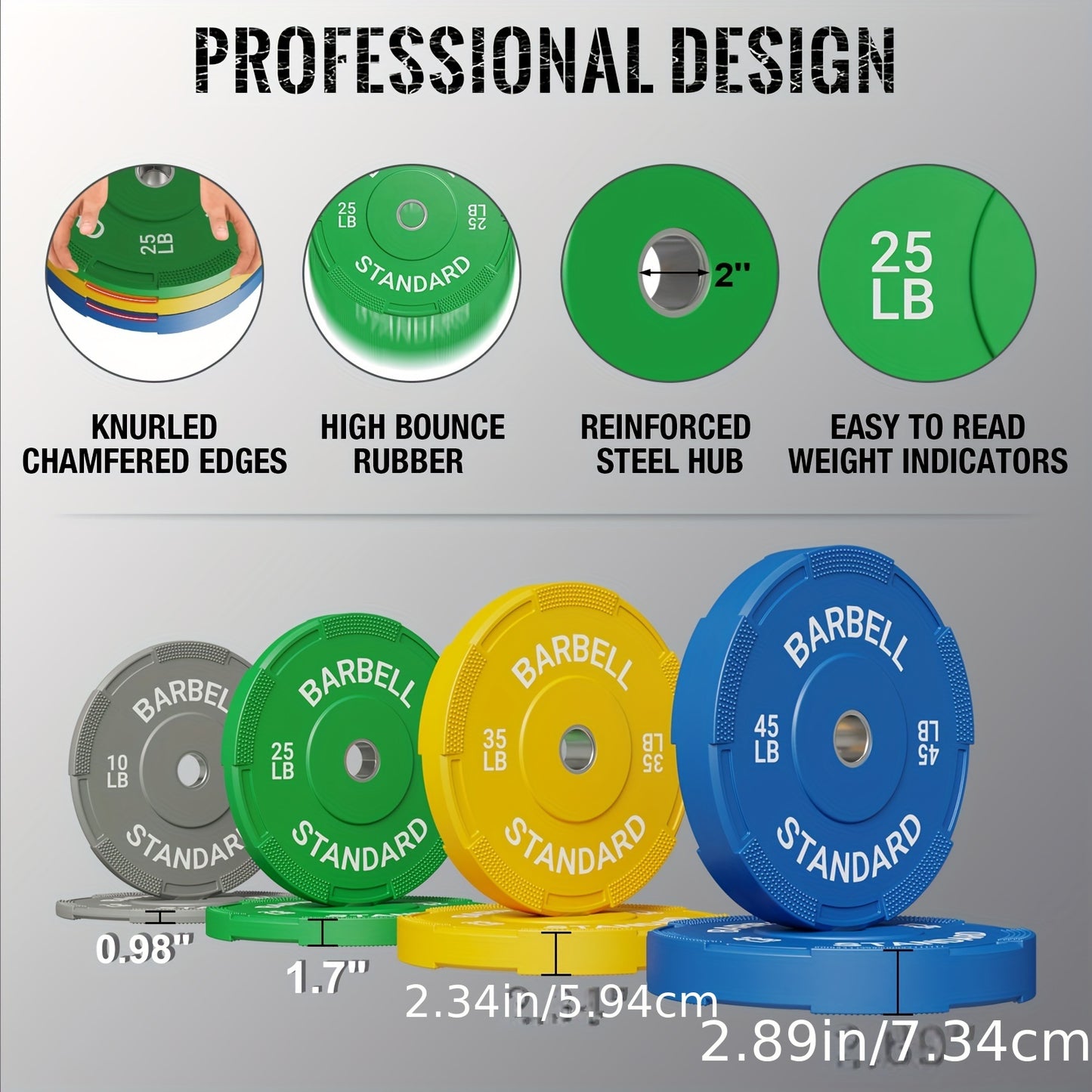 Bumper Plates, 2-Inch Weight Plates for Weight Lifting and Strength Training