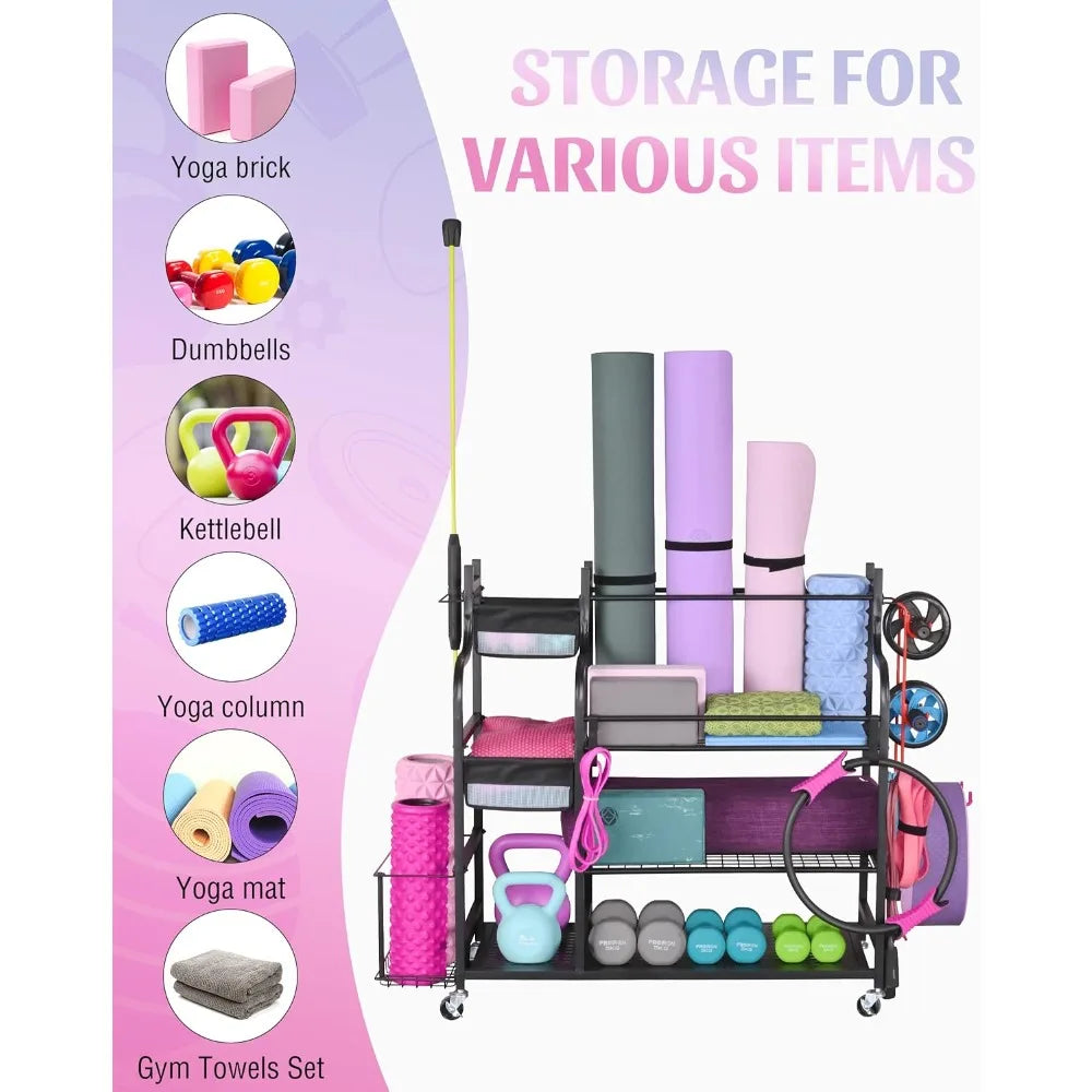 Home Gym Storage for Yoga Mat Dumbbells Kettlebells and Strength Training Equipment