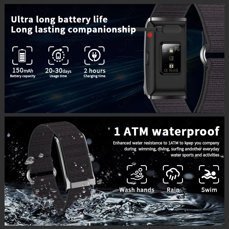 LIGE Health Smart Bracelet for Couples Heart Rate Monitor Activity Fitness Tracker Men Women Band Sports Waterproof Smart Watch