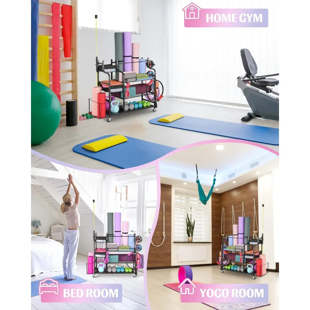 Home Gym Storage for Yoga Mat Dumbbells Kettlebells and Strength Training Equipment