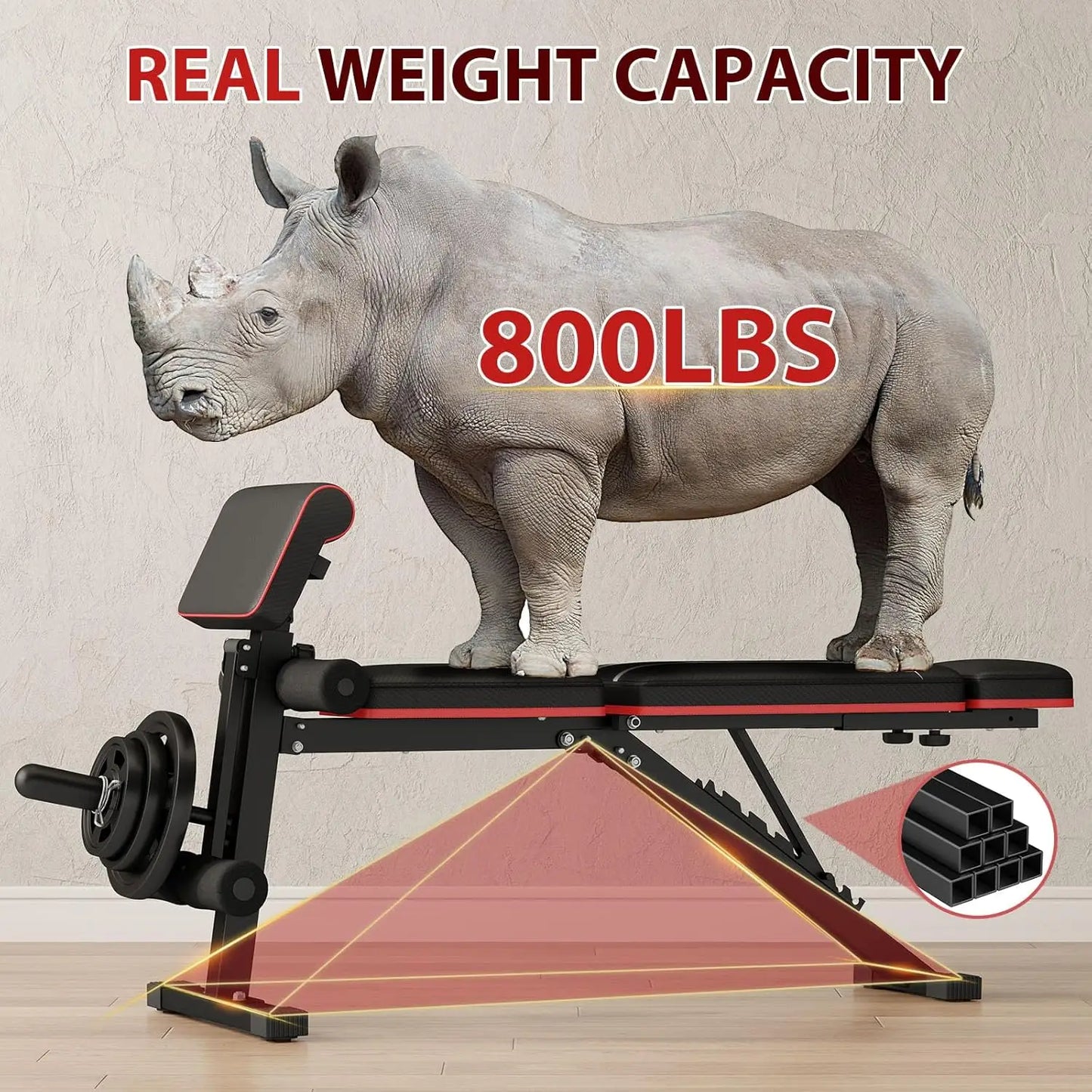 Workout Bench, Adjustable Weight Bench with Leg Extension, Preacher Pad, Extended Headrest, 880LBS