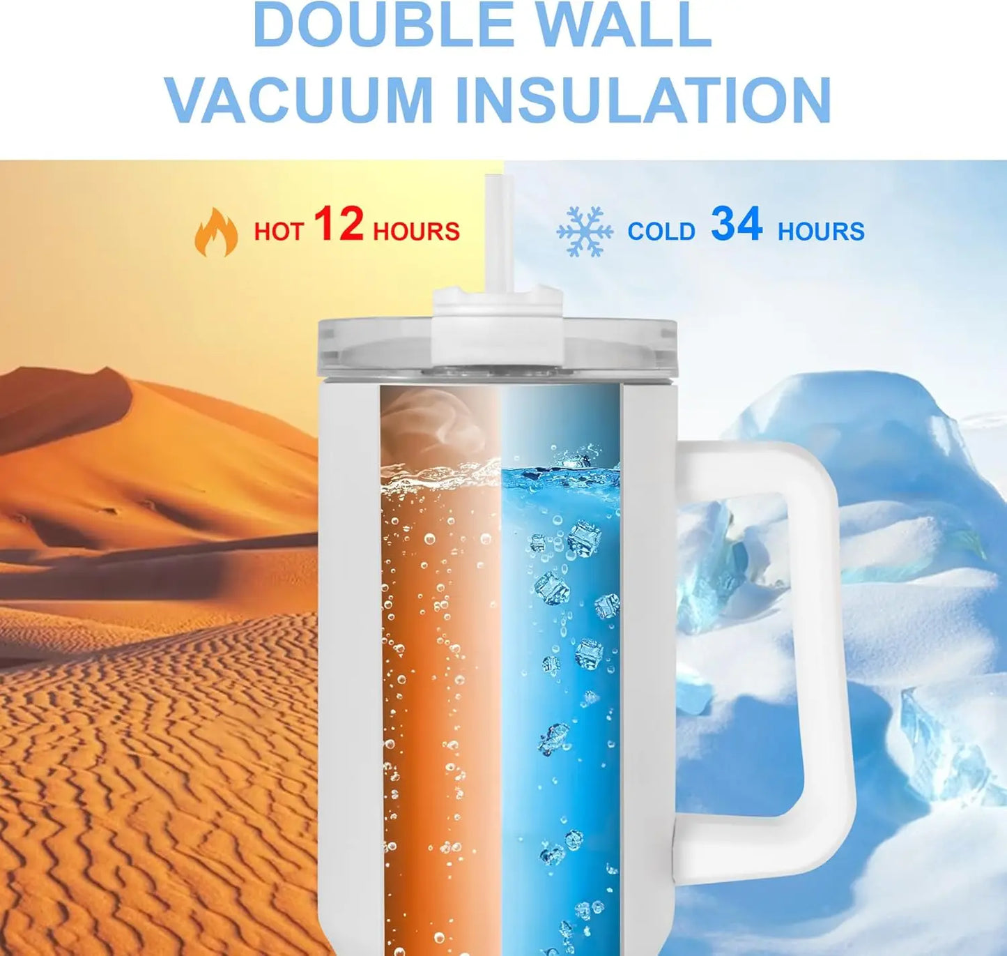 40 oz Sublimation Tumbler with Handle and Straw Keeps Cold for 34 Hours 8 Pack