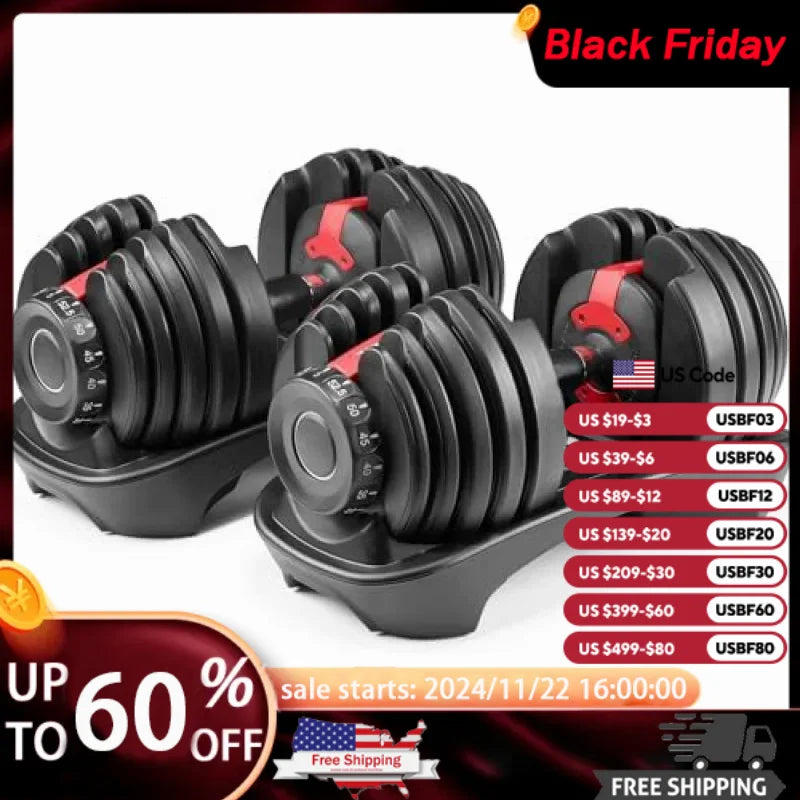 Adjustable Dumbbells Set of 2 (52.5 lbs x 2)