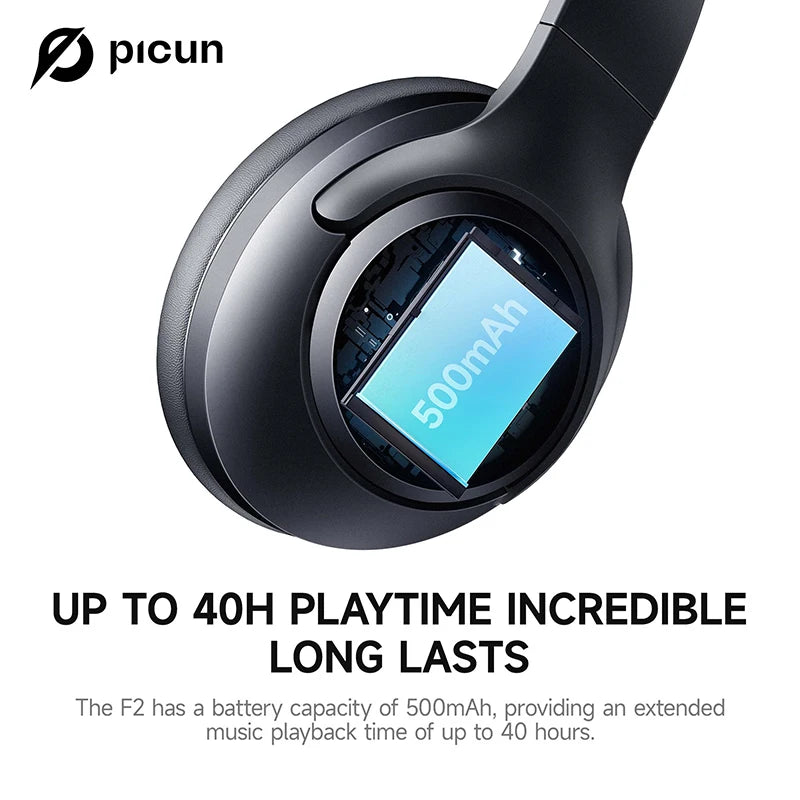 Picun F2 Bluetooth Headphones ANC Noise Canceling HD