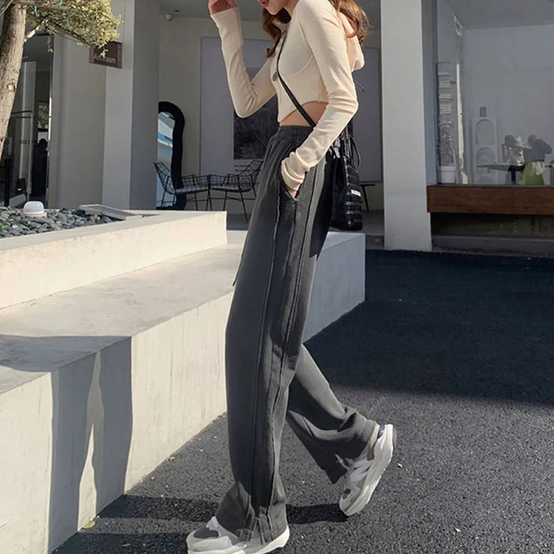 Spring Autumn Sweatpants Women Unisex Gray Wide Leg Sweat Pants Men Women Pants Custom Swearshirt Pents Casual Loose Baggy Pants
