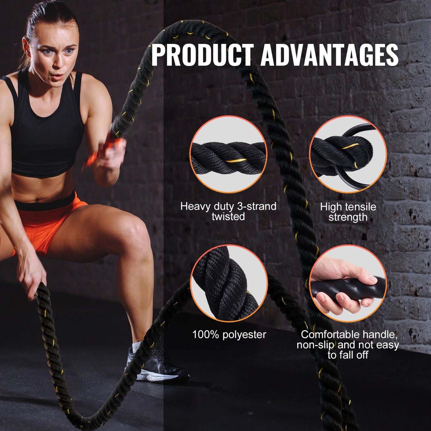 VEVOR Battle Rope 1.5 Inch Diameter 30Ft Length